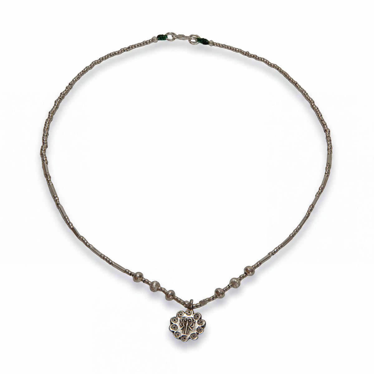 Handcrafted 98% Fine Karen Hill Tribe Silver Beaded Necklace with Floral Lotus Pendant, Handmade Jewelry from Chiang Mai Thailand - Lalanna Design