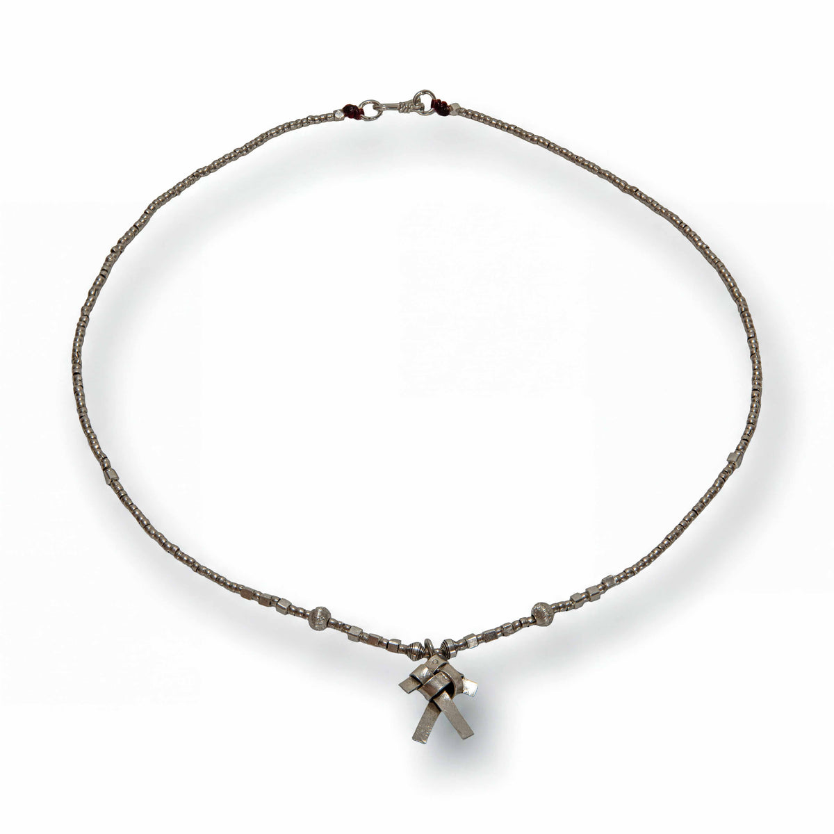 Handcrafted 98% Fine Karen Hill Tribe Silver Beaded Necklace with Woven Knot Pendant, Handmade Jewelry from Chiang Mai Thailand - Lalanna Design