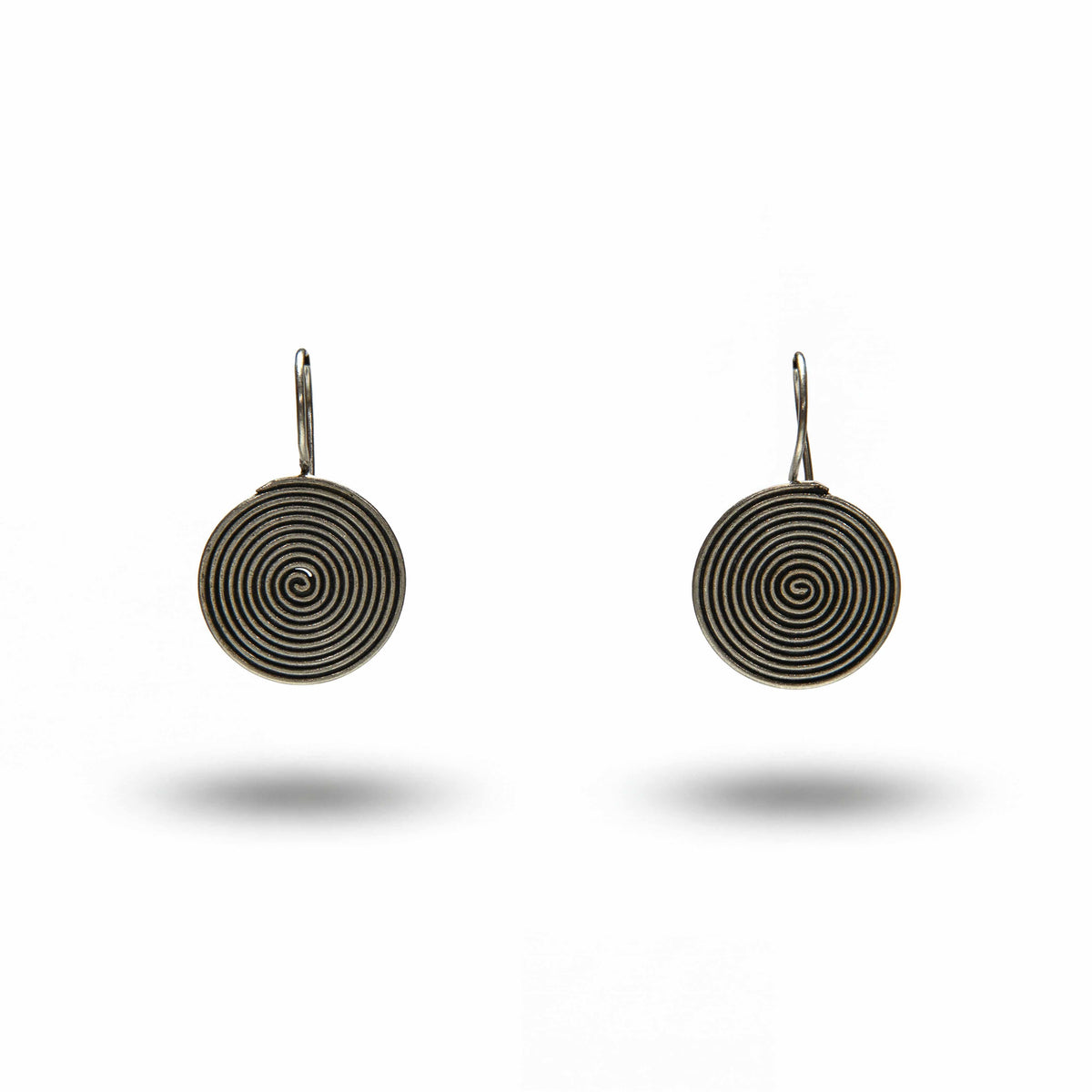 Handcrafted 98% Fine Karen Hill Tribe Silver Concentric Spiral Disc Earrings, Handmade Jewelry from Chiang Mai Thailand - Lalanna Design
