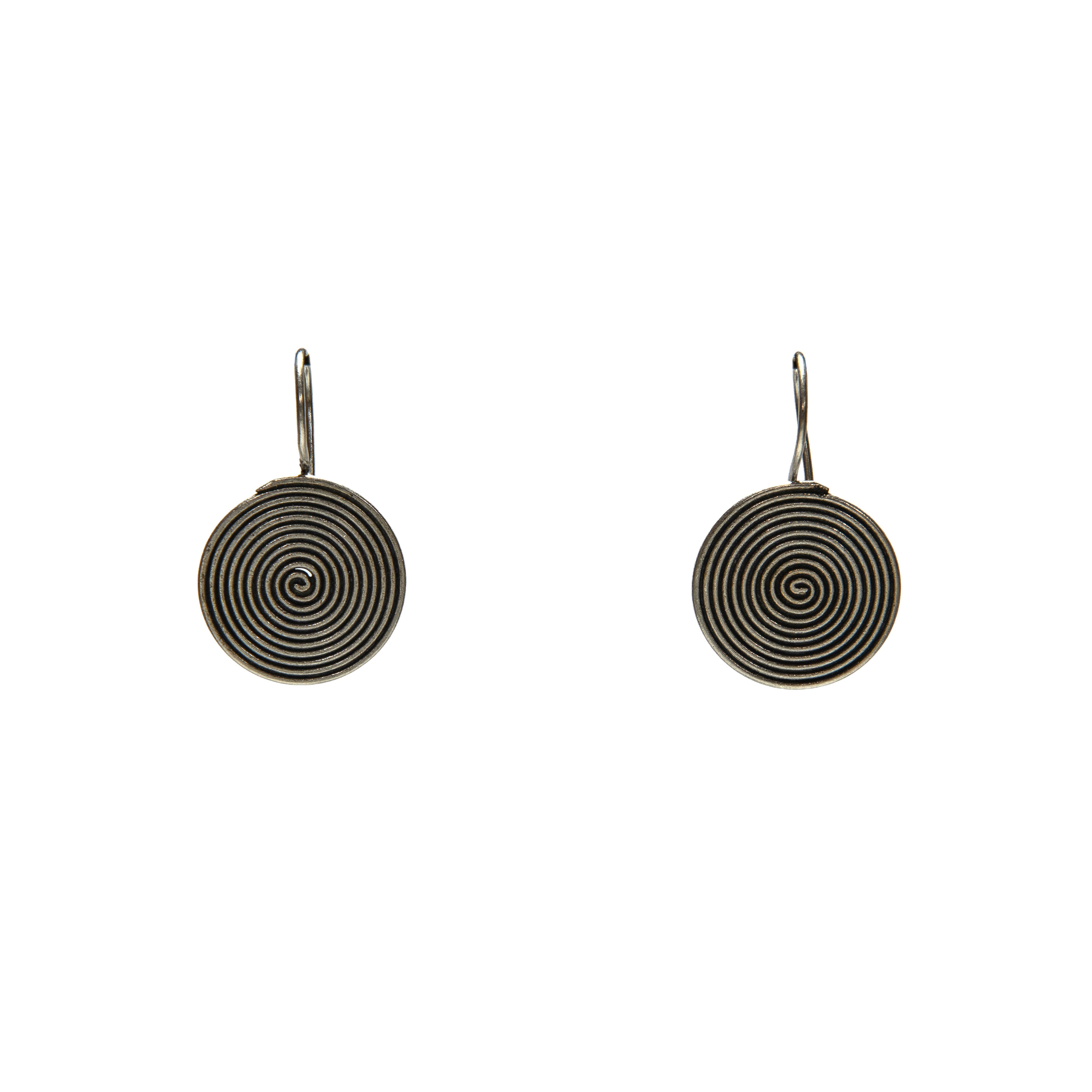 Handcrafted 98% Fine Karen Hill Tribe Silver Concentric Spiral Disc Earrings, Handmade Jewelry from Chiang Rai Thailand - Lalanna Design