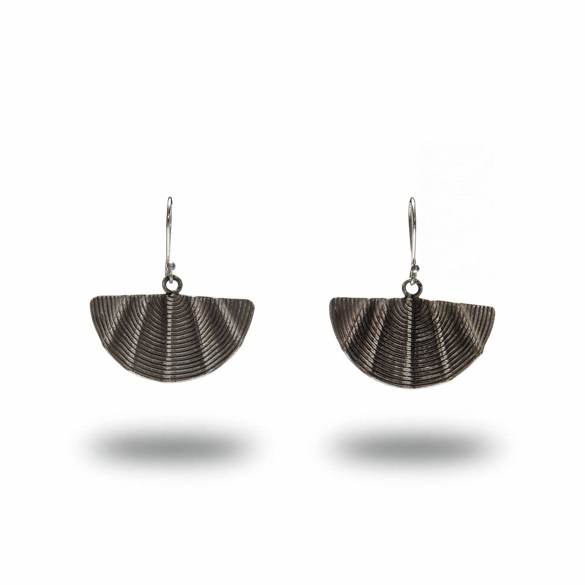 Handcrafted 98% Fine Karen Hill Tribe Silver Grooved Fan-Shaped Drop Earrings, Handmade Jewelry from Chiang Mai Thailand - Lalanna Design