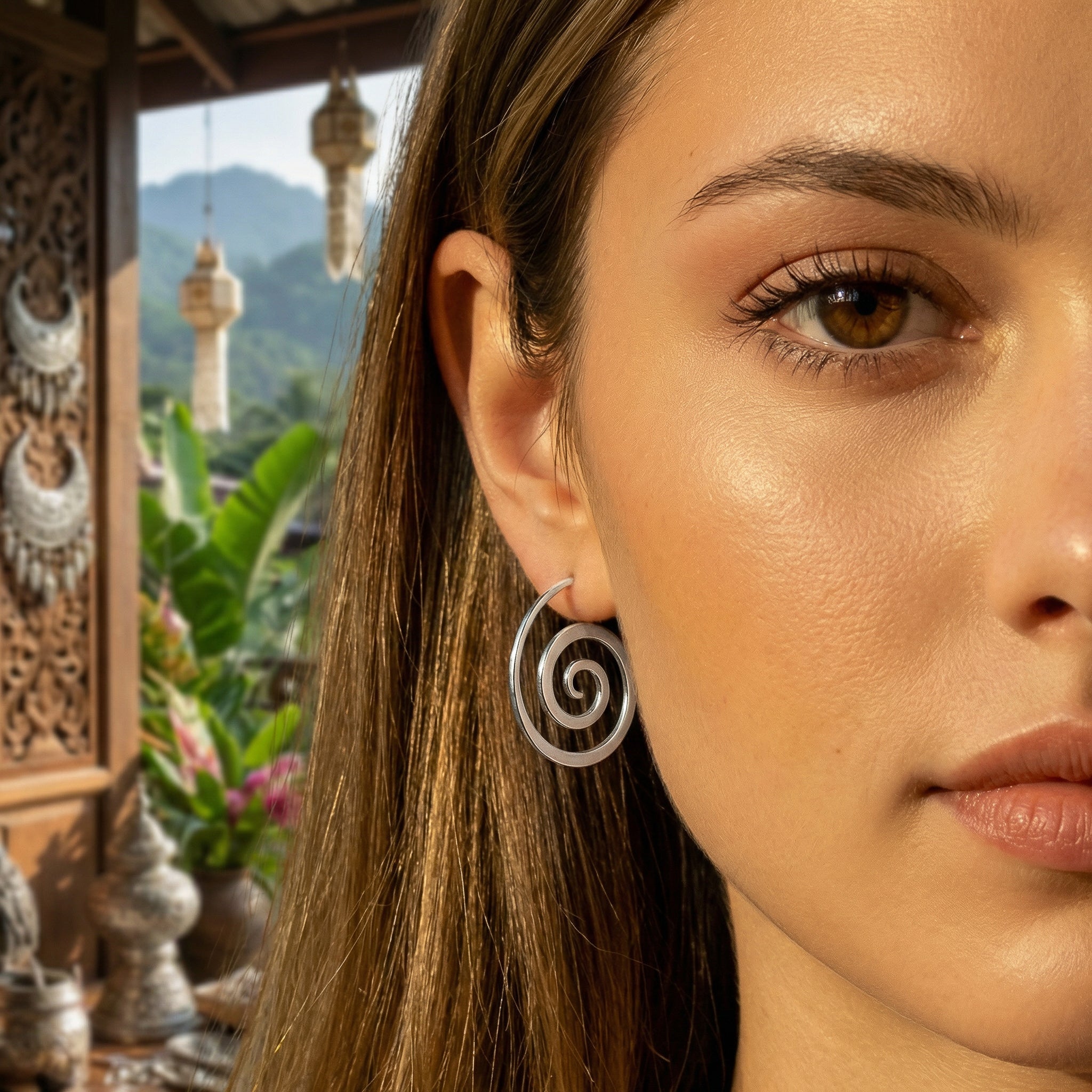 Handcrafted 98% Fine Karen Hill Tribe Silver Spiral Wire Coil Earrings, Handmade Jewelry from Chiang Mai Thailand - Lalanna Design