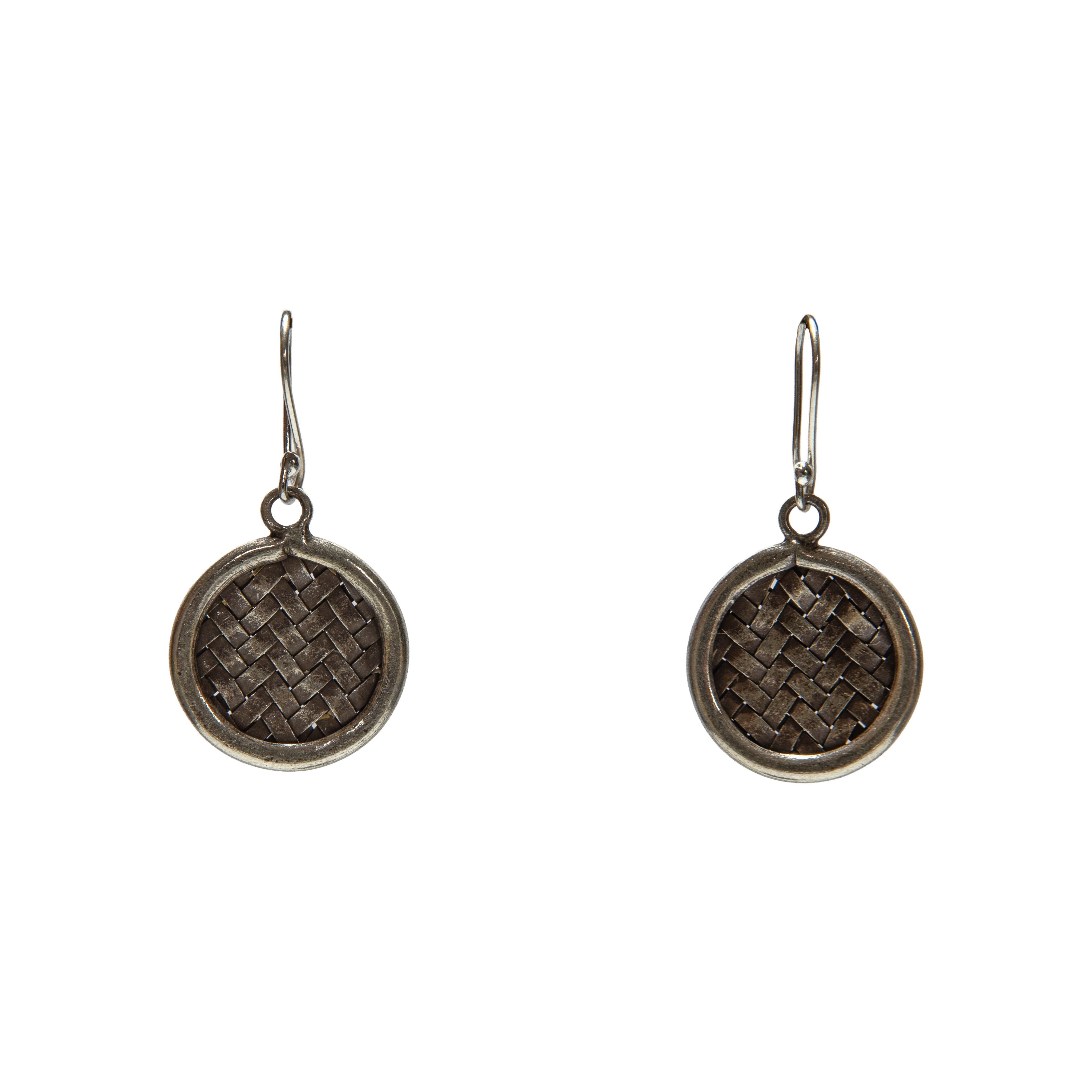 Handcrafted 98% Fine Karen Hill Tribe Silver Woven Basket Disc Earrings, Handmade Jewelry from Chiang Mai Thailand - Lalanna Design
