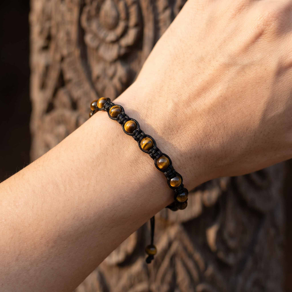 Handcrafted Bracelet Adjustable Tiger Eye Macrame Men's Bracelet, Handmade Jewelry from Chiang Mai Thailand - Lalanna Design