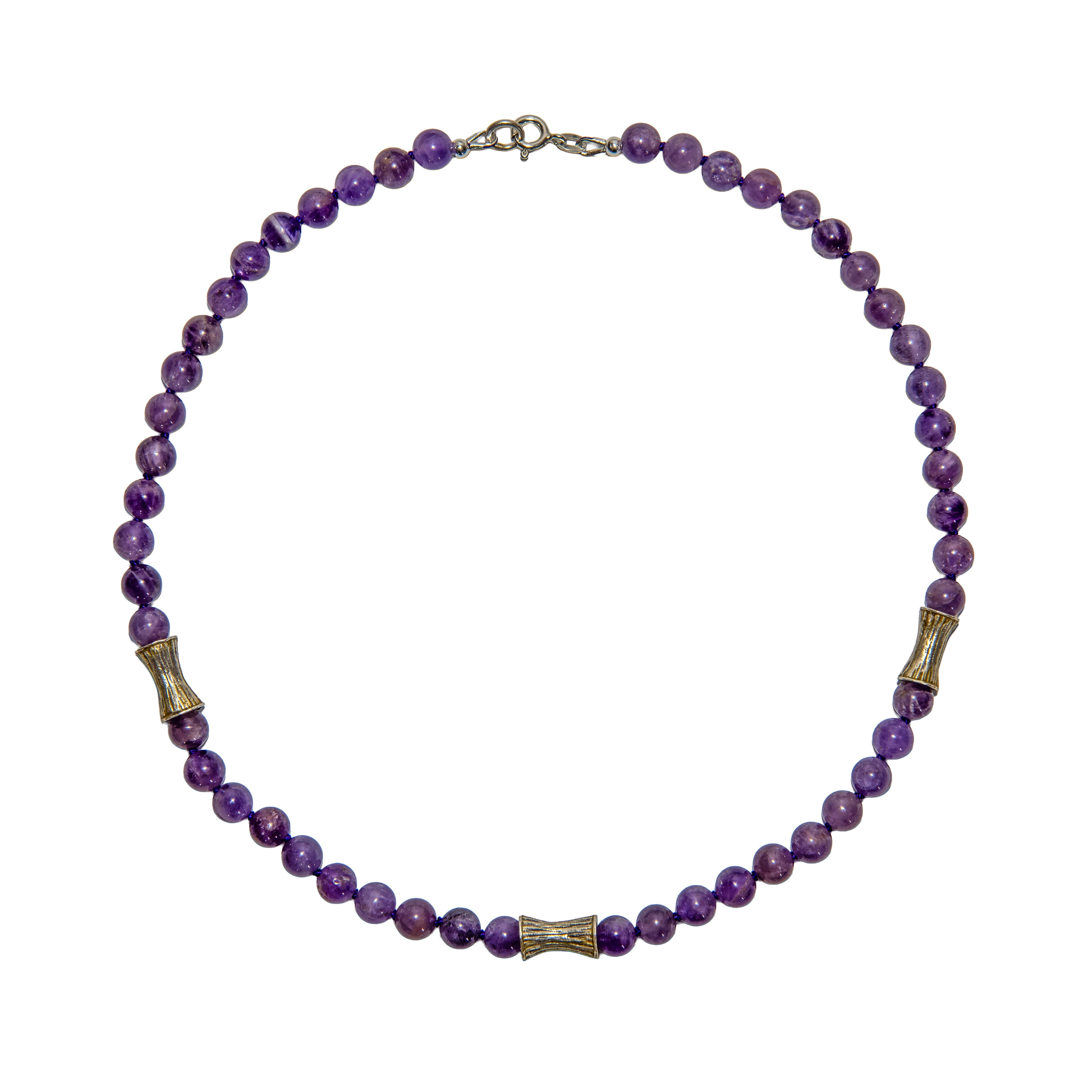 Handcrafted Amethyst Necklace with Karen Silver Beads from Chiang Mai Thailand - Lalanna Design