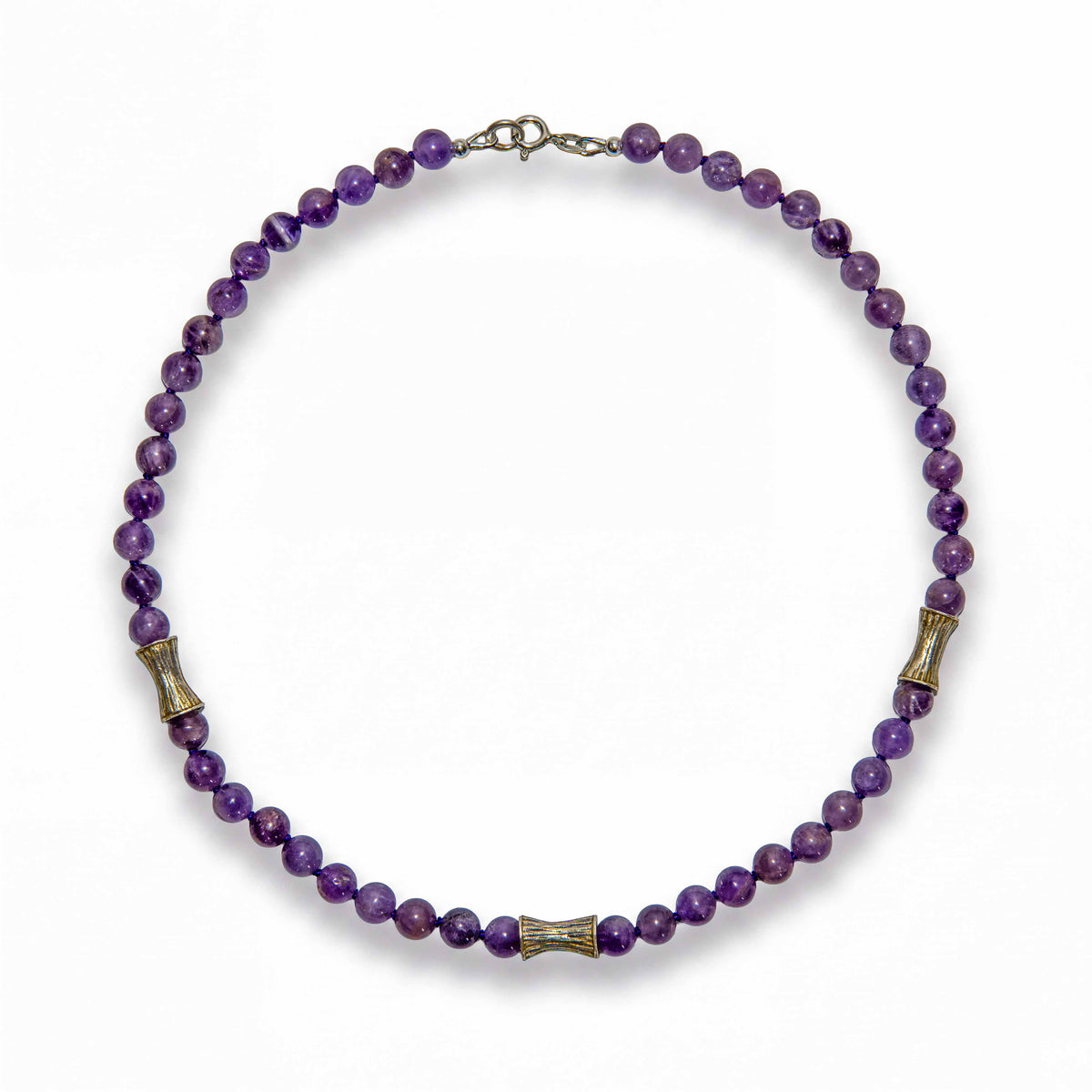 Handcrafted Amethyst Necklace with Karen Silver Beads, Handmade Jewelry from Chiang Mai Thailand - Lalanna Design