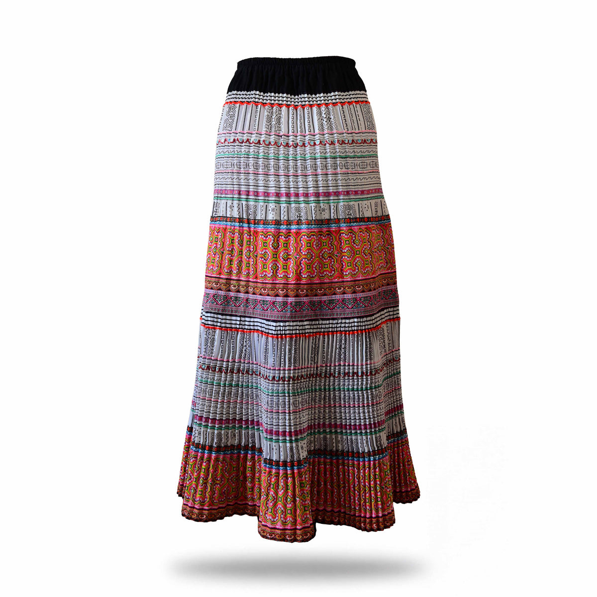 Handcrafted Authentic Hmong Skirt Colorful Geometric Embroidery Pattern from Chiang Mai Thailand - Lalanna Design