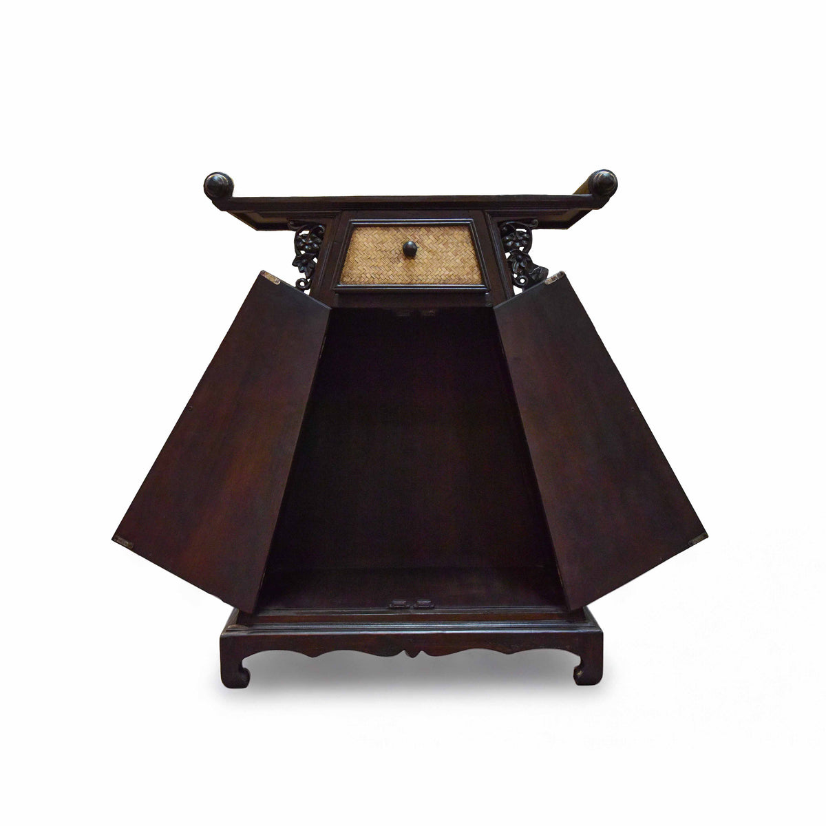 Handcrafted Cabinet in Solid Thai Hardwood with Hand-Painted Panels and Woven Bamboo from Chiang Mai Thailand - Lalanna Design
