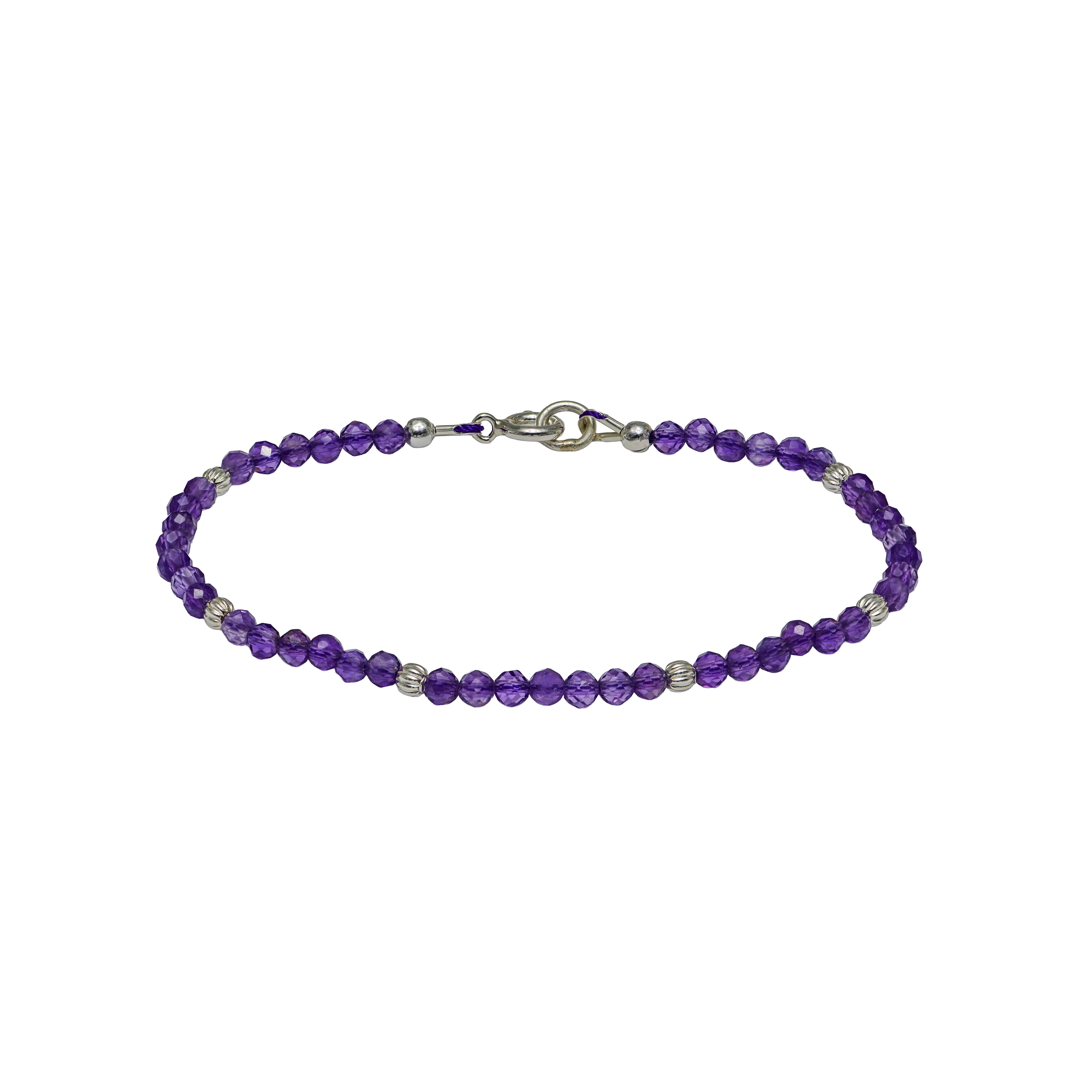 Handcrafted Faceted Amethyst Bracelet with Silver Beads from Chiang Mai Thailand - Lalanna Design