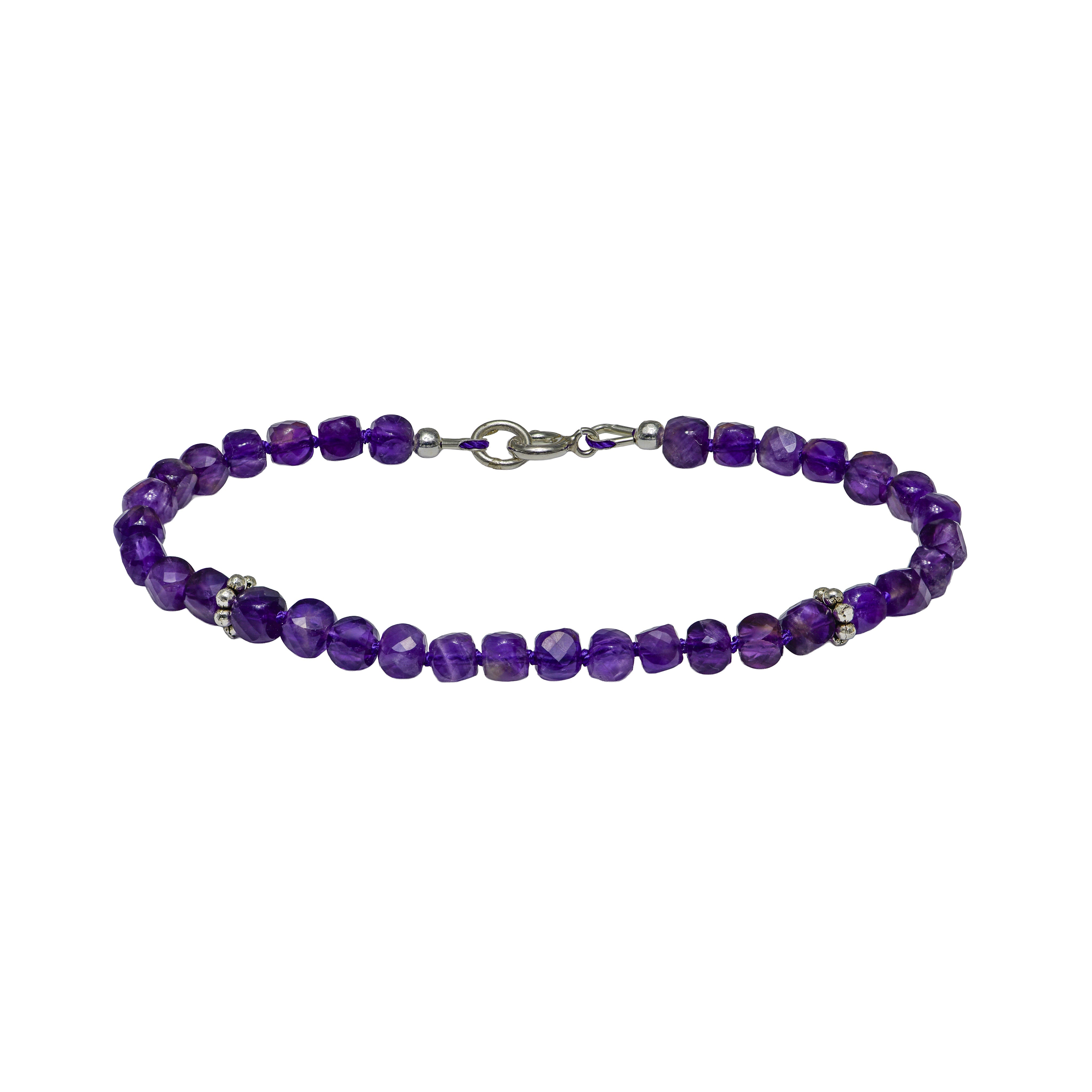Handcrafted Faceted Amethyst Bracelet with Silver Spacers from Chiang Mai Thailand - Lalanna Design