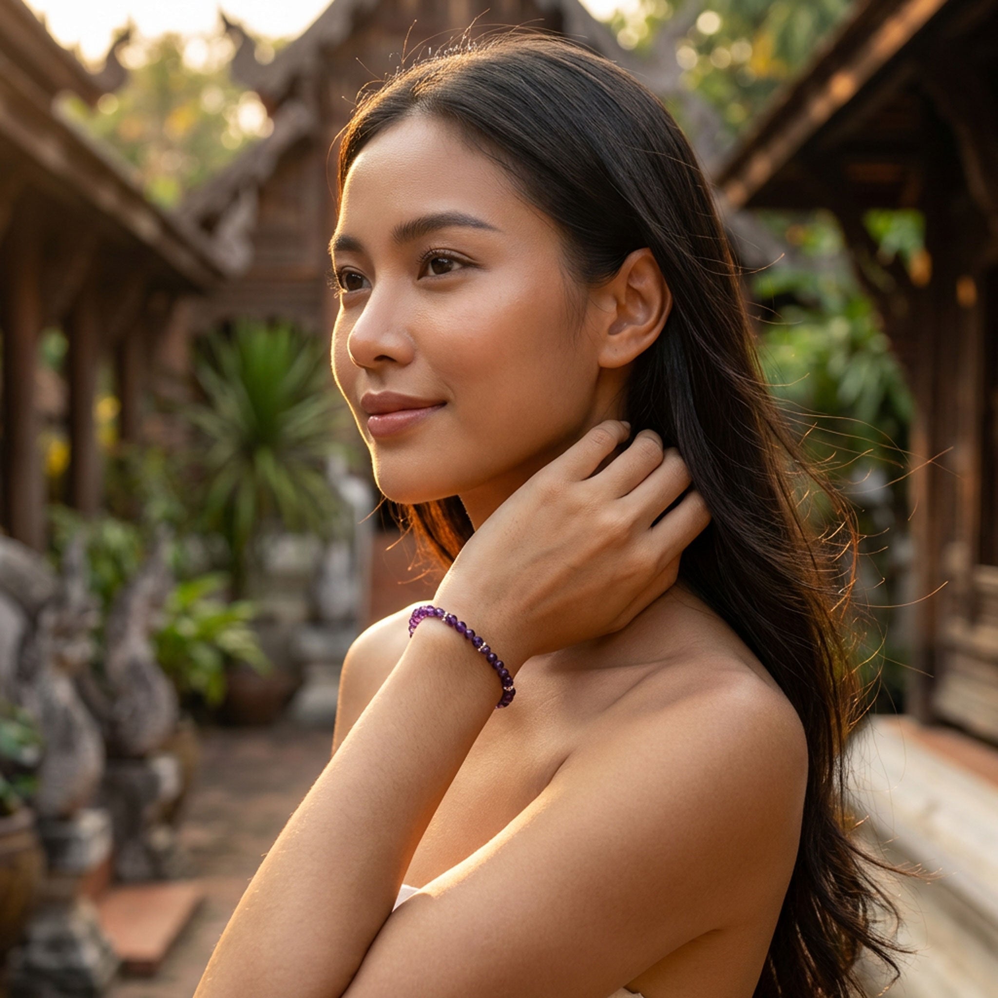 Handcrafted Faceted Amethyst Bracelet with Silver Spacers from Chiang Mai Thailand - Lalanna Design