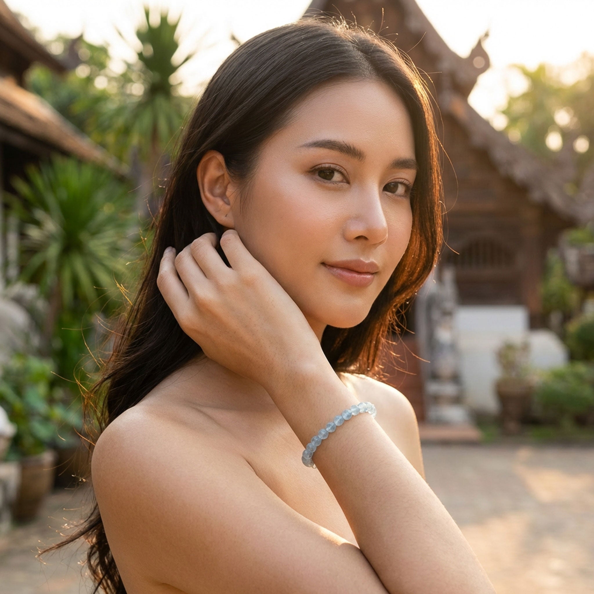 Handcrafted Faceted Aquamarine Bracelet from Chiang Mai Thailand - Lalanna Design