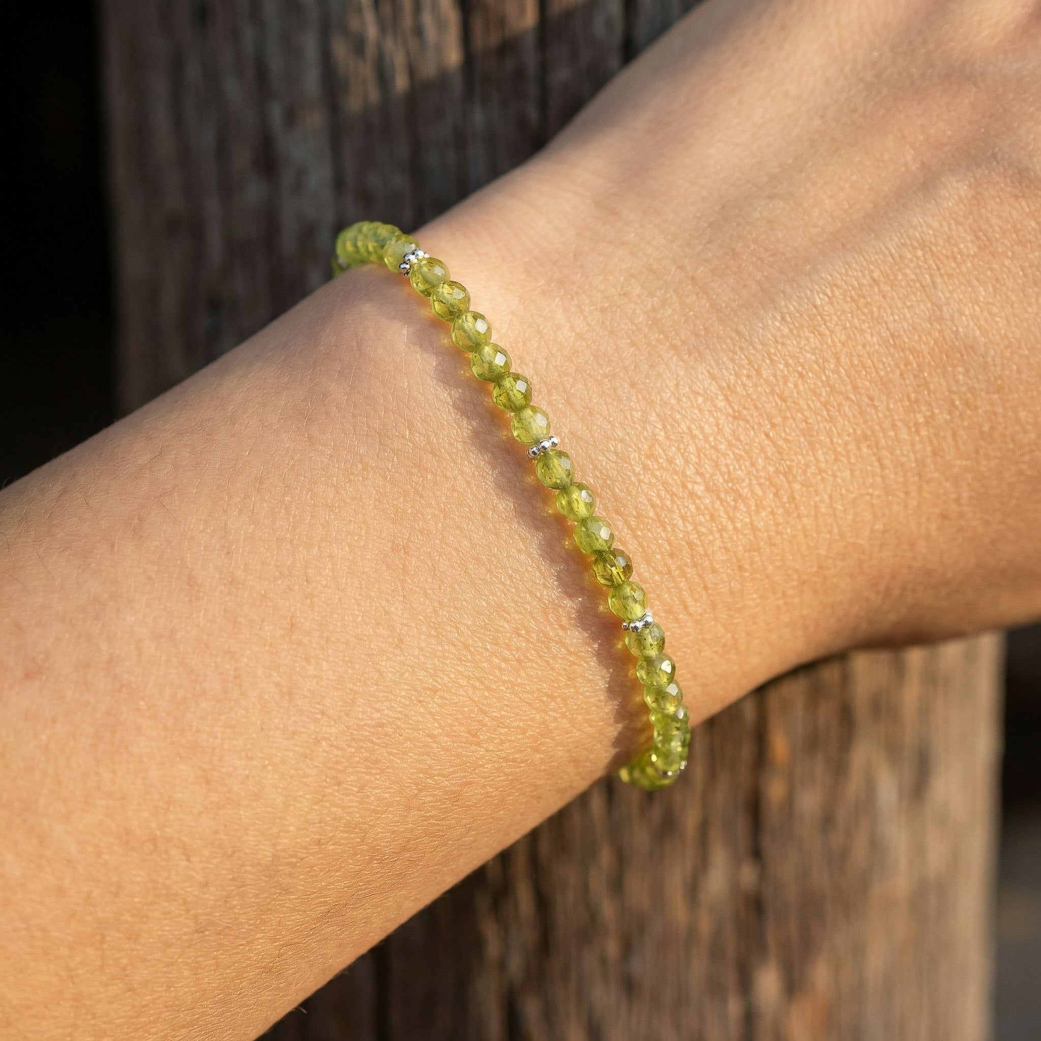 Handcrafted Faceted Peridot Bracelet with Silver Spacer from Chiang Mai Thailand - Lalanna Design