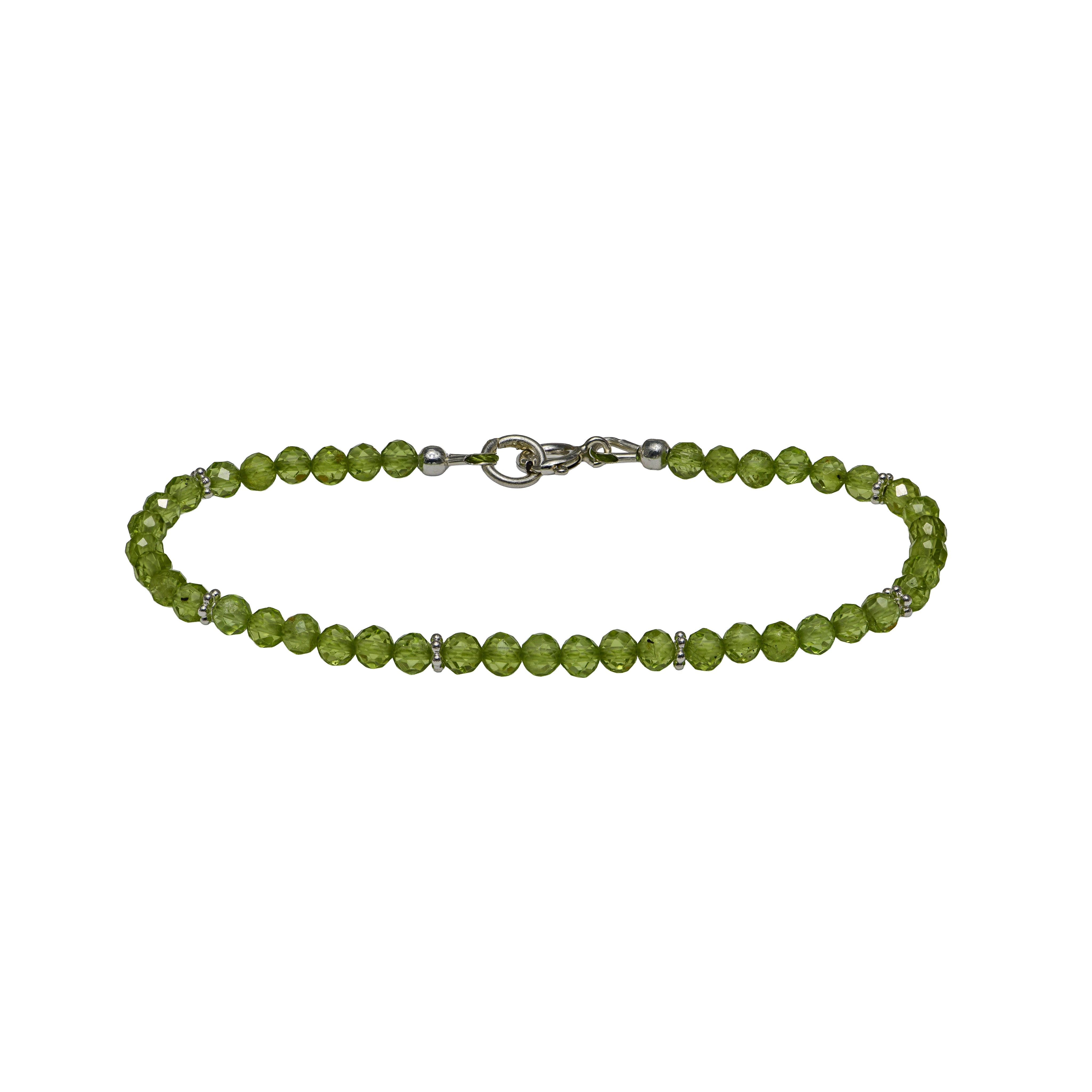 Handcrafted Faceted Peridot Bracelet with Silver Spacer from Chiang Mai Thailand - Lalanna Design