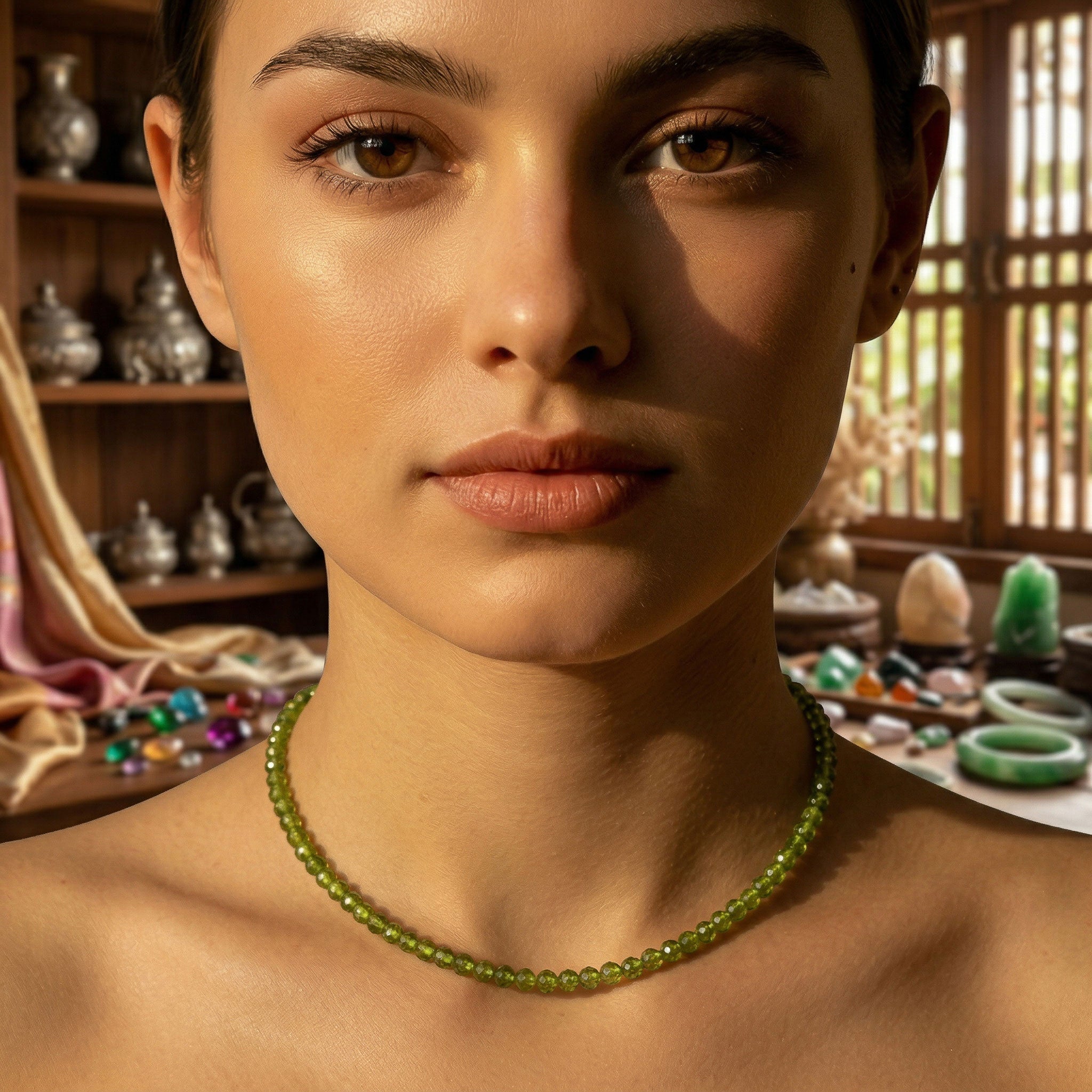 Handcrafted Faceted Peridot Necklace from Chiang Mai Thailand - Lalanna Design