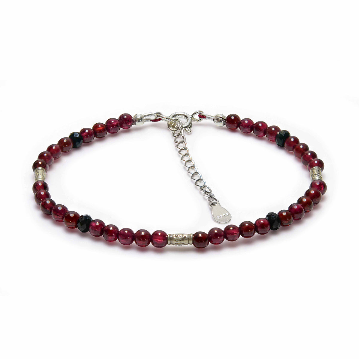 Handcrafted Bracelet Garnet and Faceted Black Tourmaline Bracelet with Silver Spacers, Handmade Jewelry from Chiang Mai Thailand - Lalanna Design