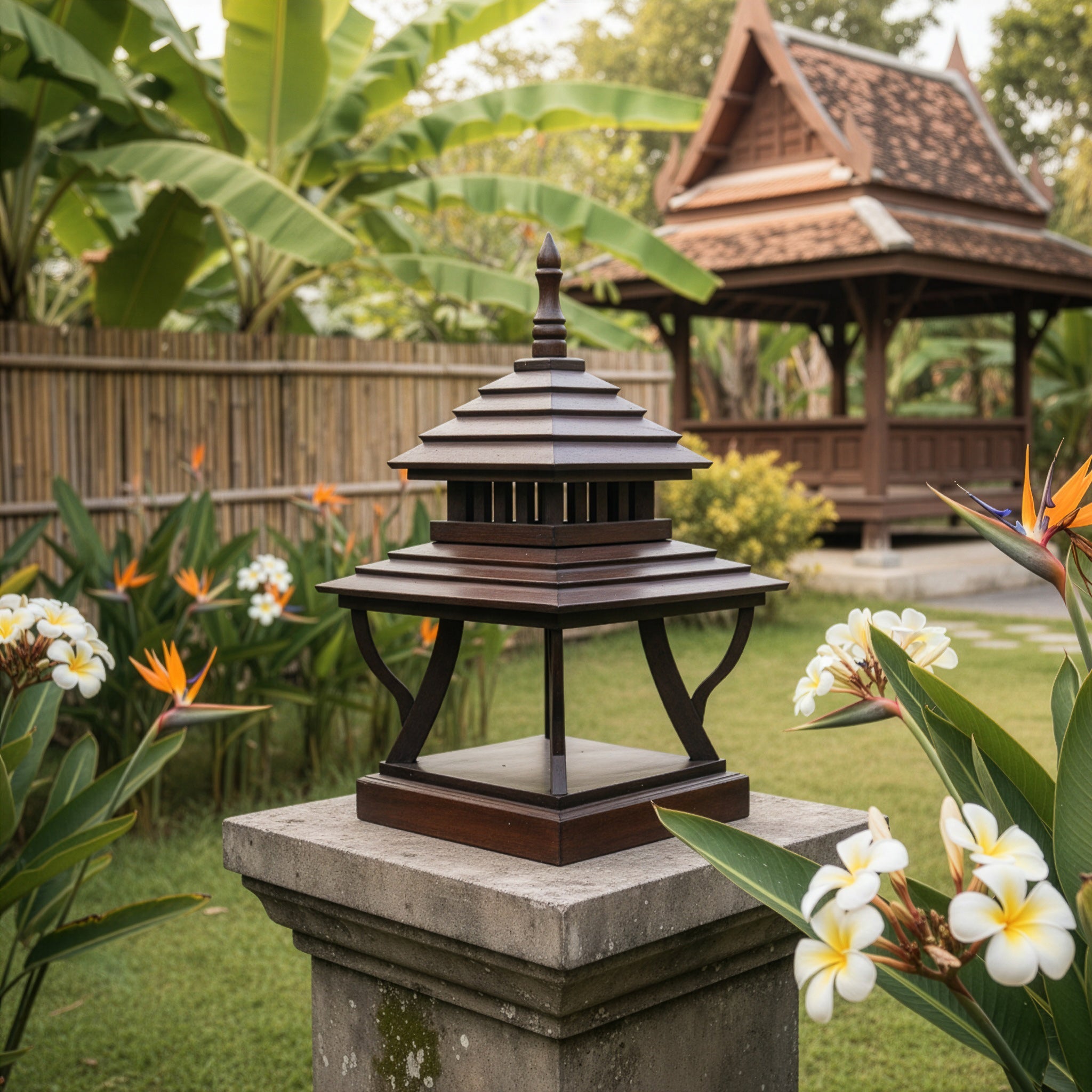 Handcrafted Hand-Carved Teak Lanna Spirit House from Chiang Rai Thailand - Lalanna Design