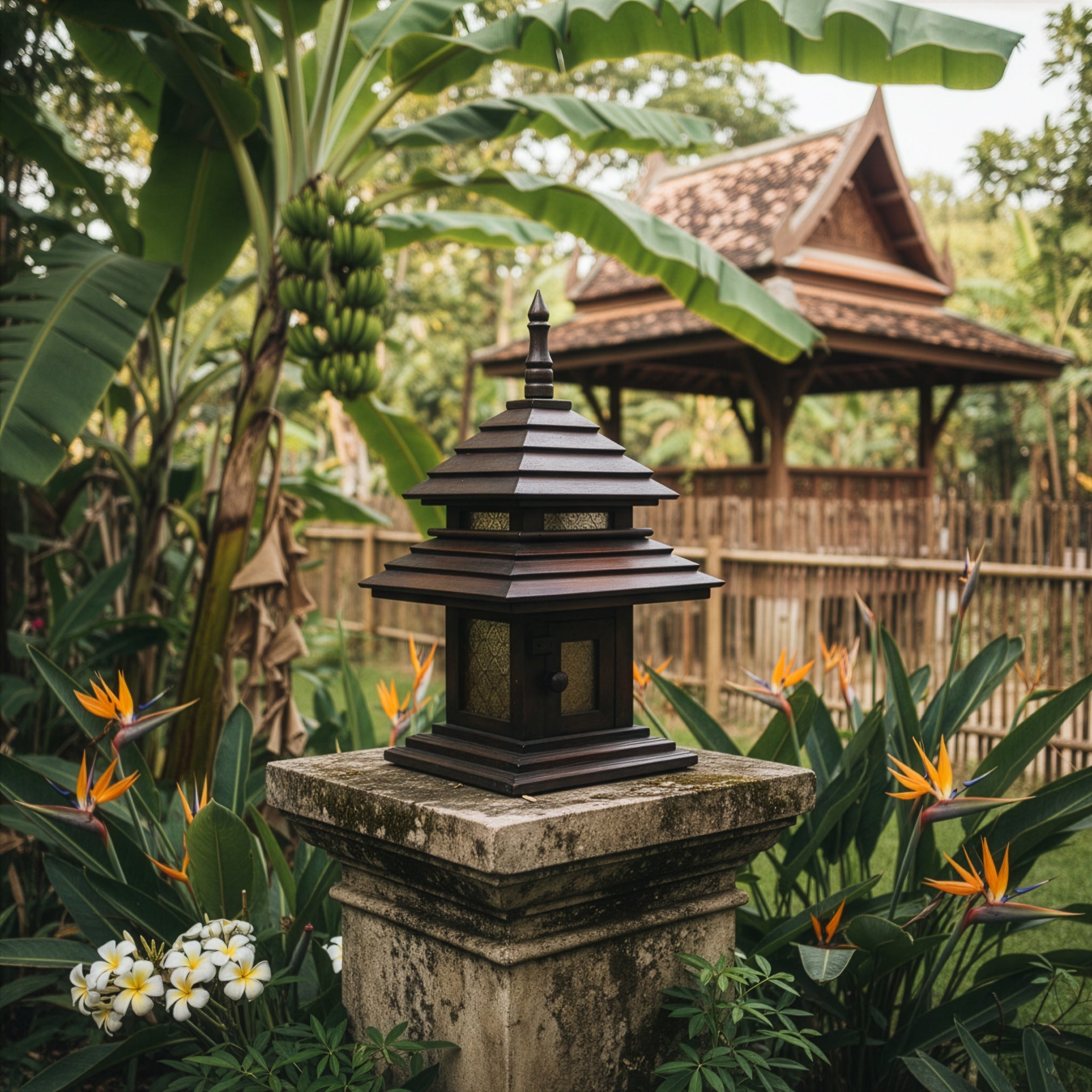 Handcrafted Hand-Carved Teak Lanna-Style Spirit House from Chiang Rai Thailand - Lalanna Design