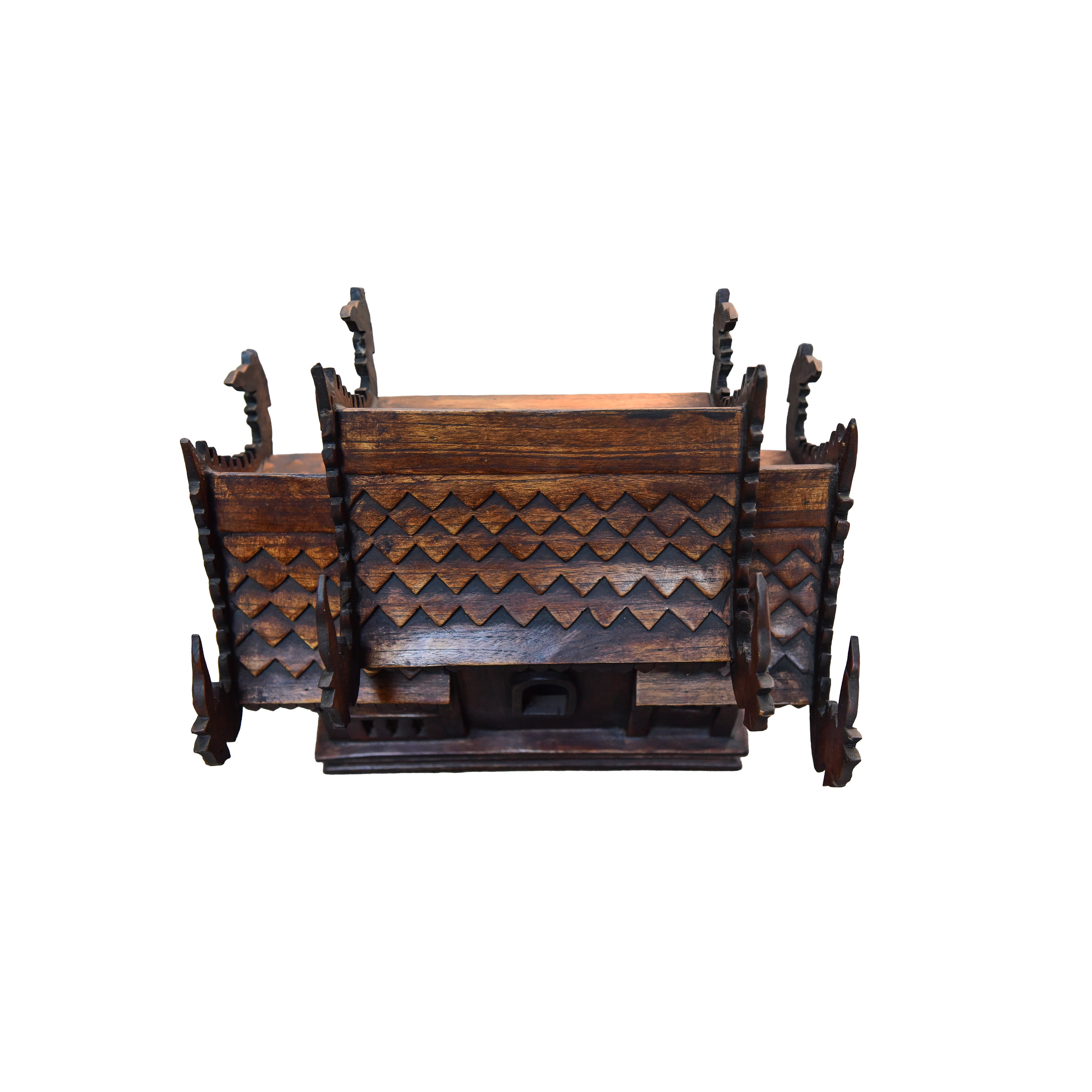Handcrafted Hand-Carved Teak Naga Spirit House from Chiang Mai Thailand - Lalanna Design