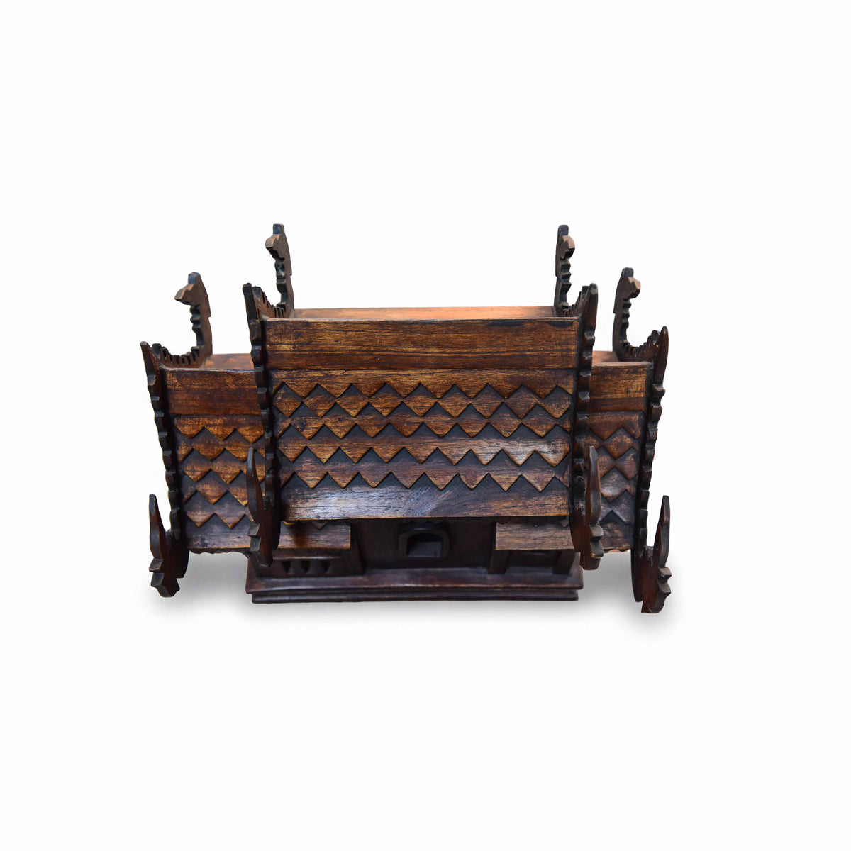 Handcrafted Hand-Carved Teak Naga Spirit House from Chiang Mai Thailand - Lalanna Design