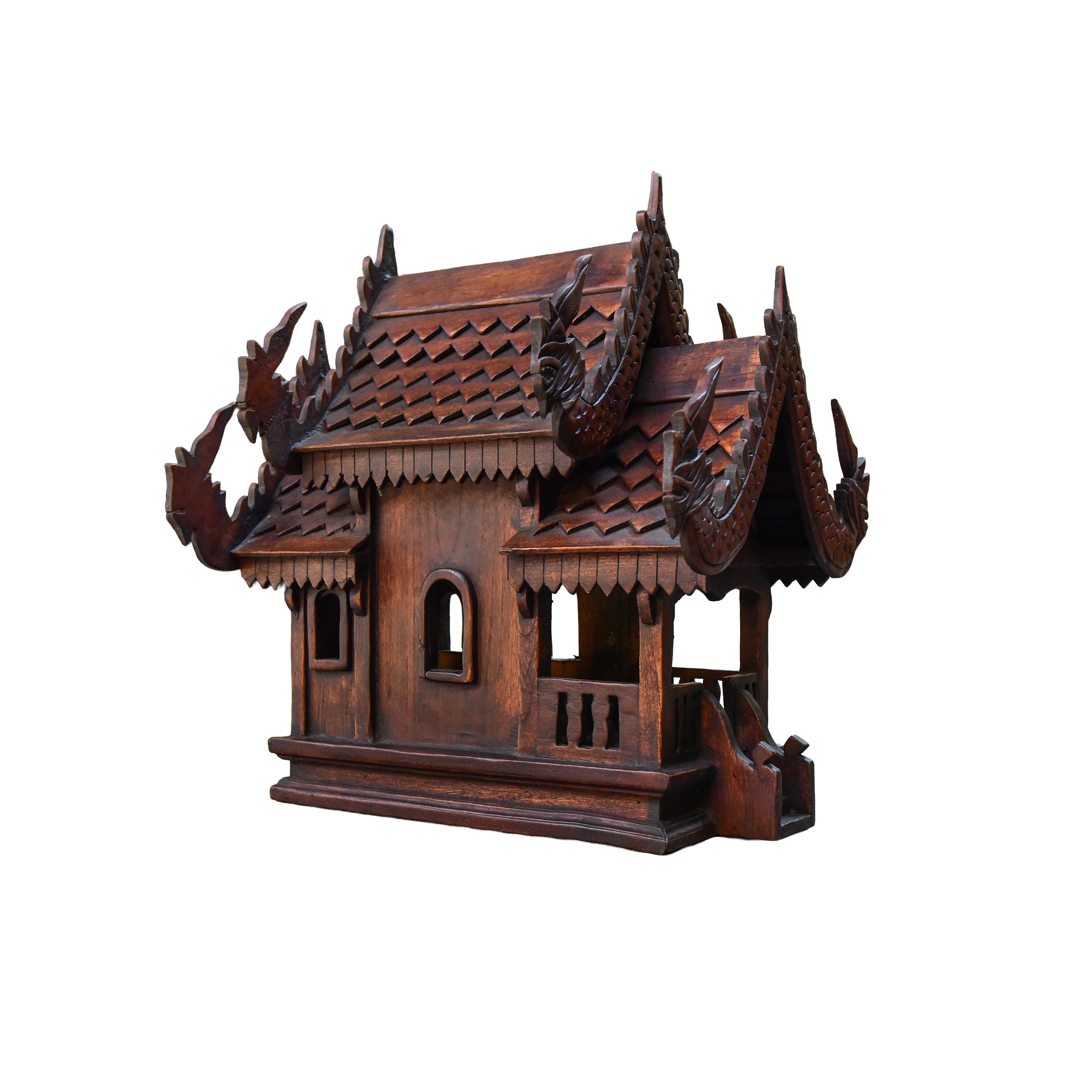 Handcrafted Hand-Carved Teak Naga Spirit House from Chiang Rai Thailand - Lalanna Design