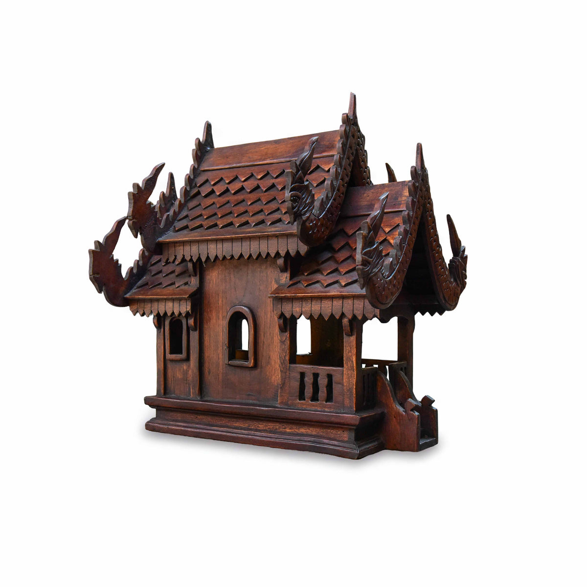 Handcrafted Hand-Carved Teak Naga Spirit House from Chiang Mai Thailand - Lalanna Design