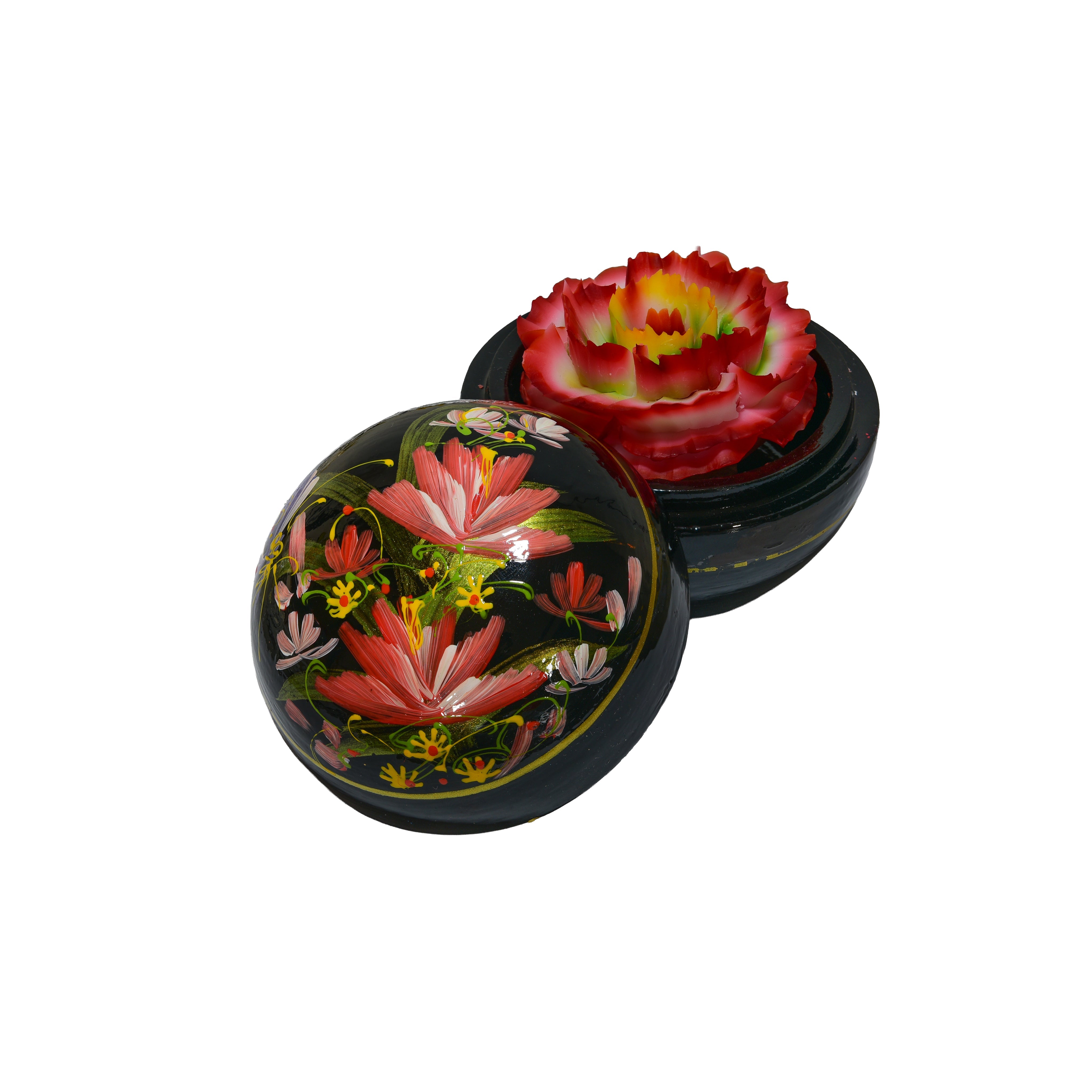 Handcrafted Hand-Carved Thai Soap Resembling Kalanchoe Flower in Hand-Painted Lacquer Box - Decorative Gift from Chiang Rai Thailand - Lalanna Design