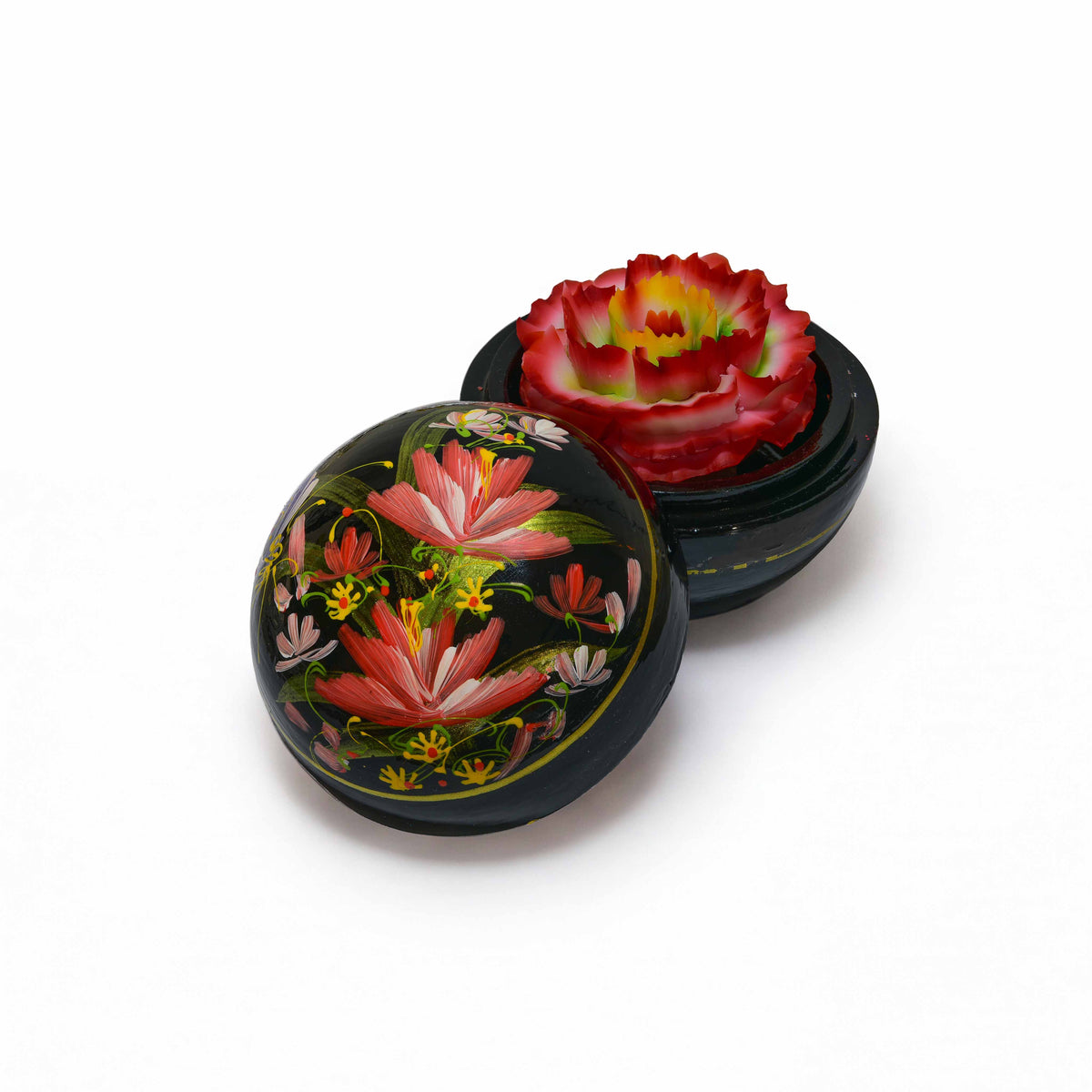 Handcrafted Hand-Carved Thai Soap Resembling Kalanchoe Flower in Hand-Painted Lacquer Box - Decorative Gift from Chiang Mai Thailand - Lalanna Design