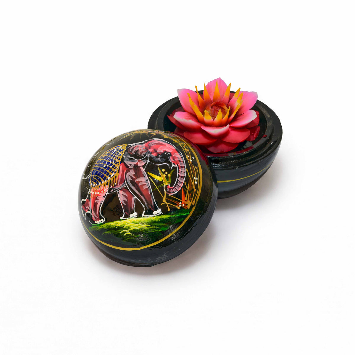 Handcrafted Hand-Carved Thai Soap Resembling Lotus Flower in Hand-Painted Lacquer Box - Decorative Gift from Chiang Mai Thailand - Lalanna Design