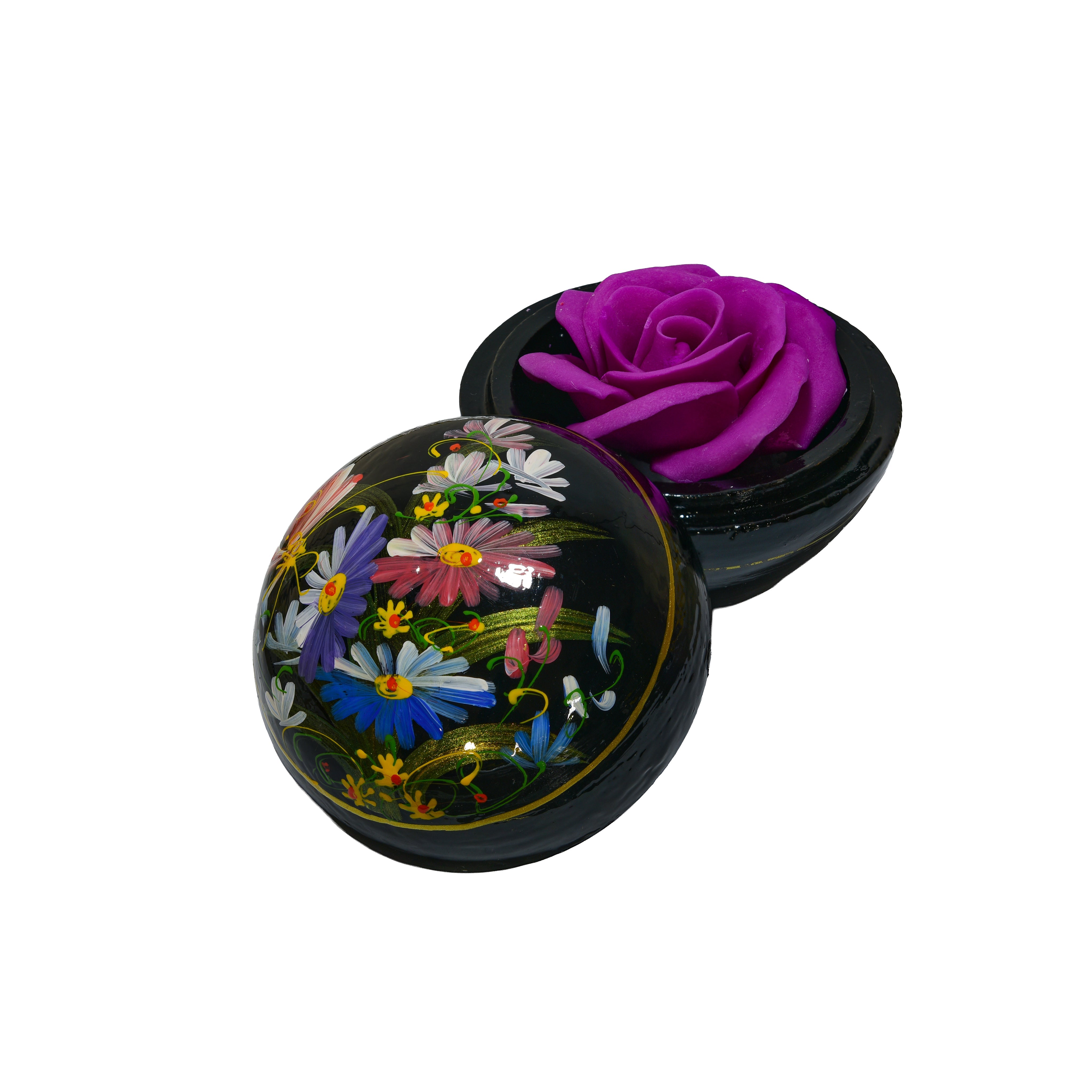 Handcrafted Hand-Carved Thai Soap Resembling Rose Flower in Hand-Painted Lacquer Box - Decorative Gift from Chiang Rai Thailand - Lalanna Design