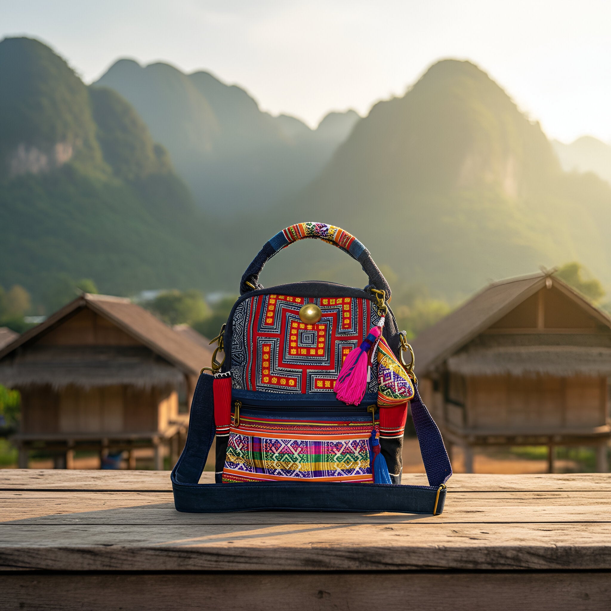 Handcrafted Hand-Embroidered Hill Tribe Fabric Hand Shoulder and Crossbody Bag from Chiang Rai Thailand - Lalanna Design