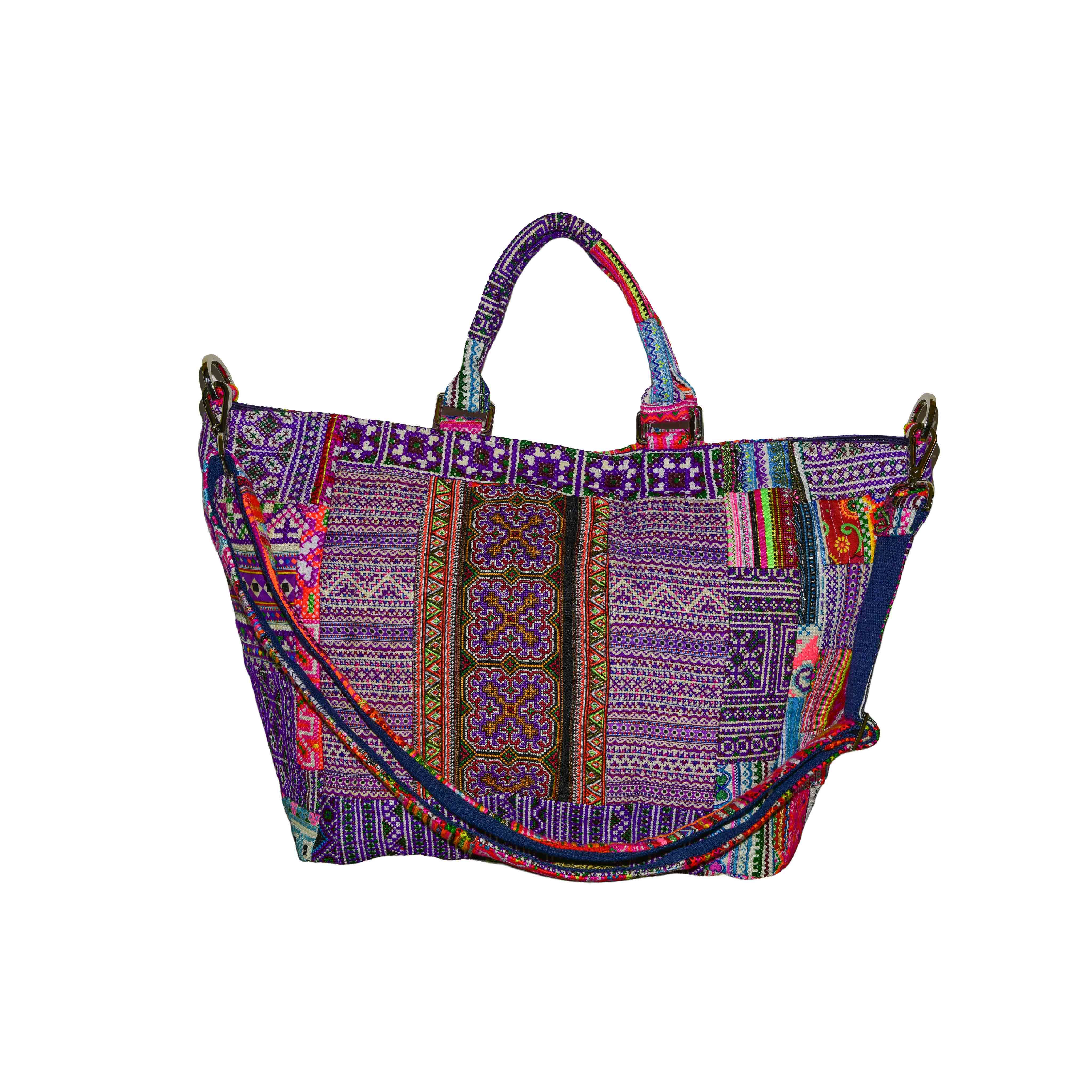 Handcrafted Hand-Embroidered Hill Tribe Fabric Shopper Bag from Chiang Rai Thailand - Lalanna Design