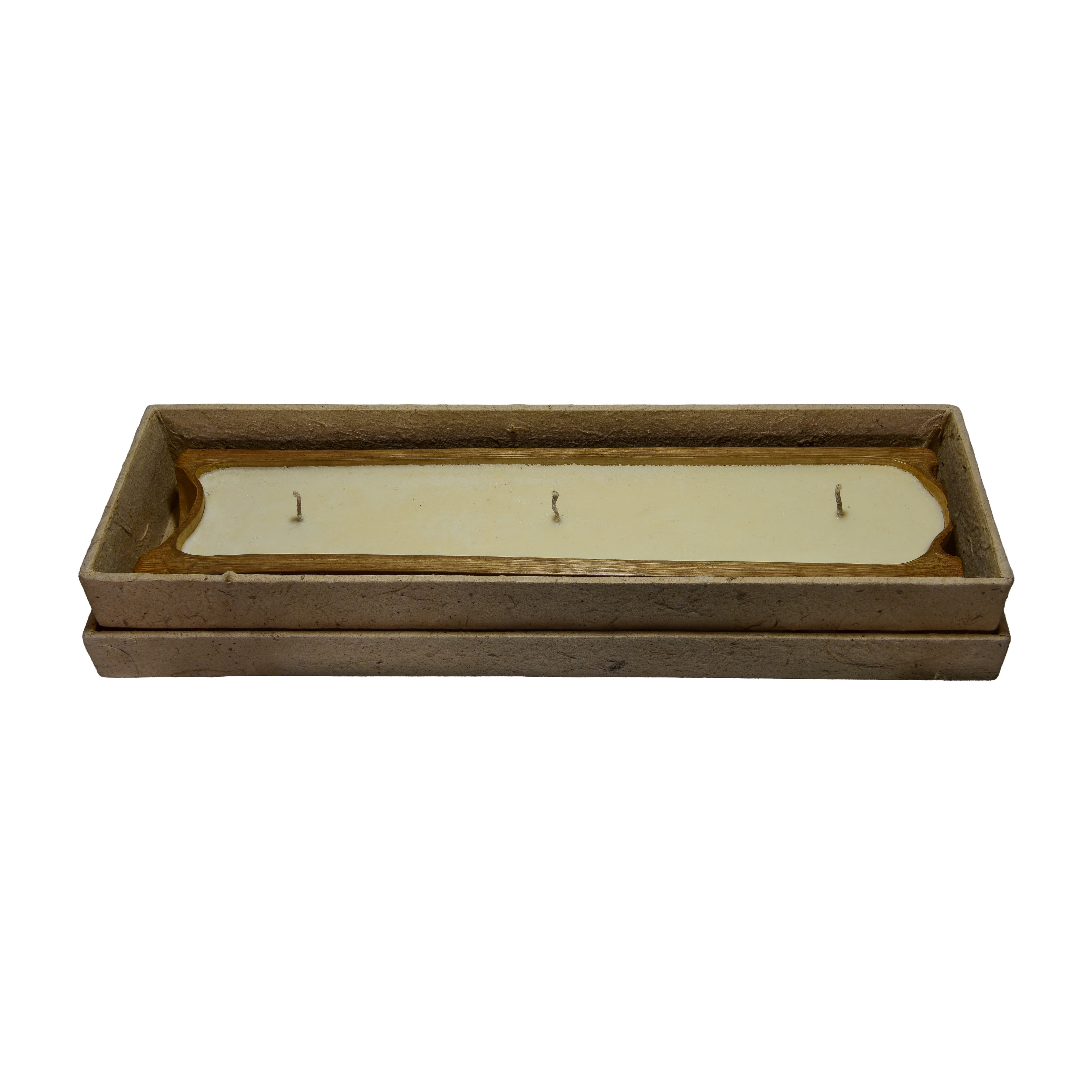 Handcrafted Handcrafted 3-Wick Lemon Grass Rice Wax Natural Color Bamboo Boat Candle from Chiang Mai Thailand - Lalanna Design