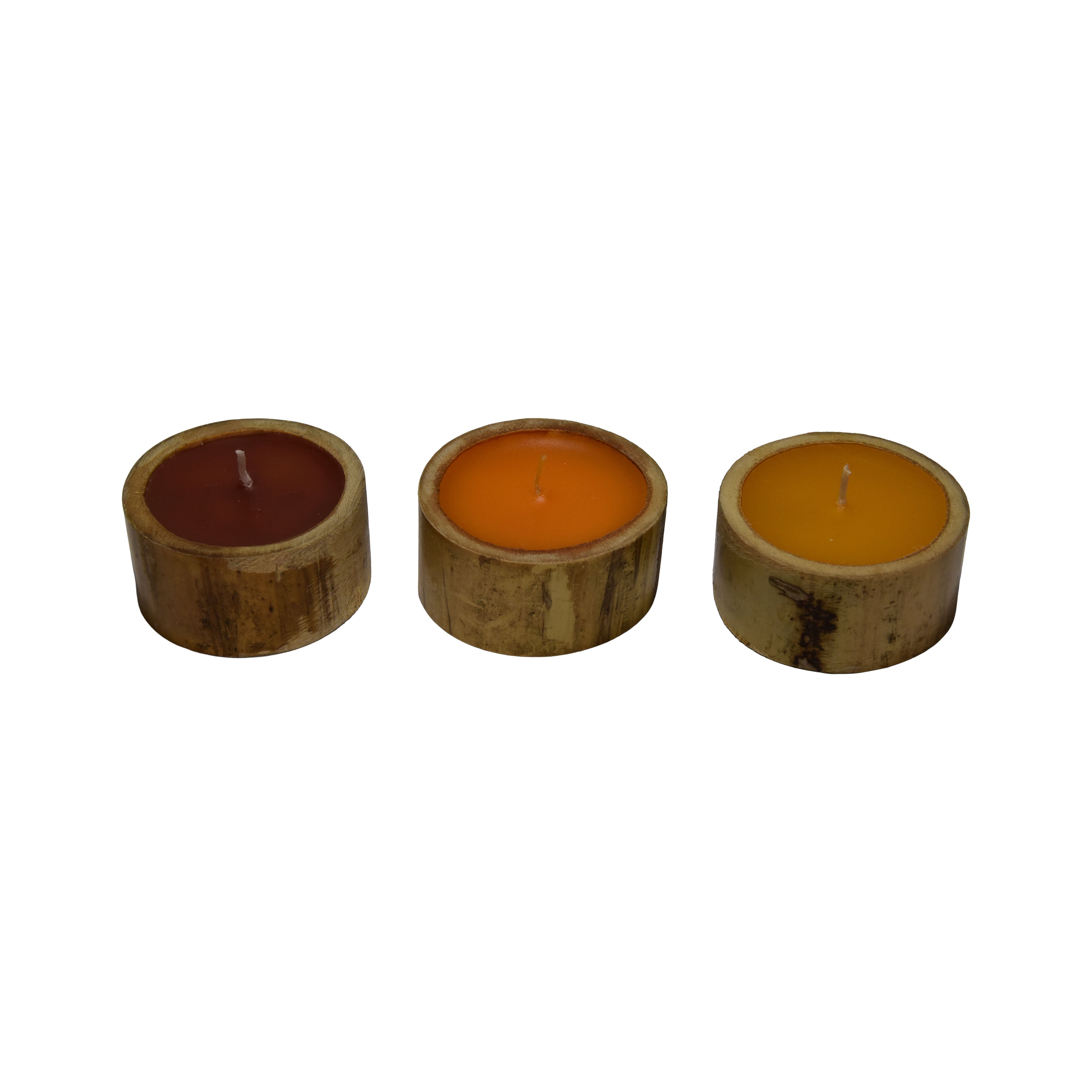 Handcrafted Handcrafted Bamboo Tealights Set of 3 - Jasmine - Orange - Sandalwood from Chiang Rai Thailand - Lalanna Design