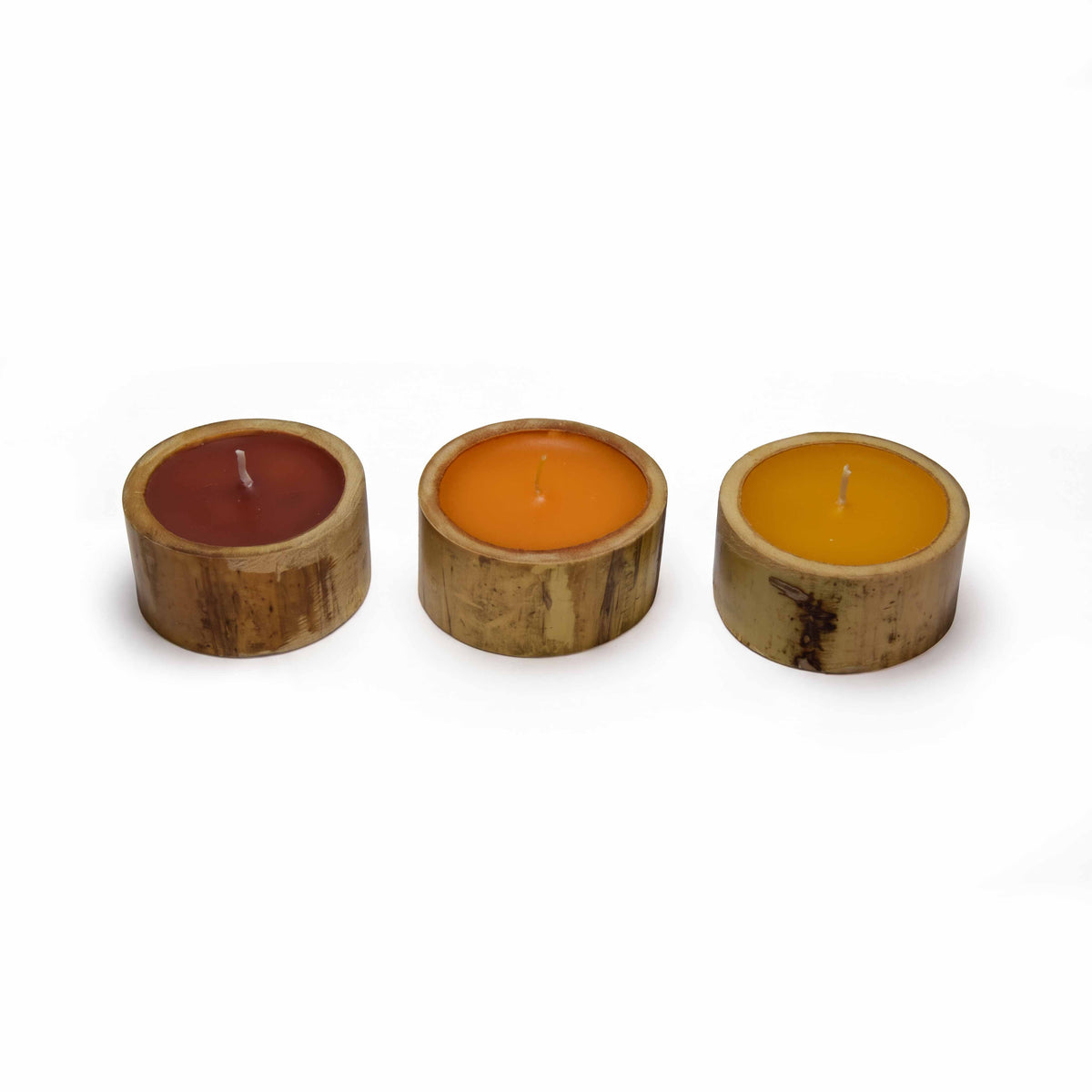 Handcrafted Handcrafted Bamboo Tealights Set of 3 - Jasmine - Orange - Sandalwood from Chiang Mai Thailand - Lalanna Design