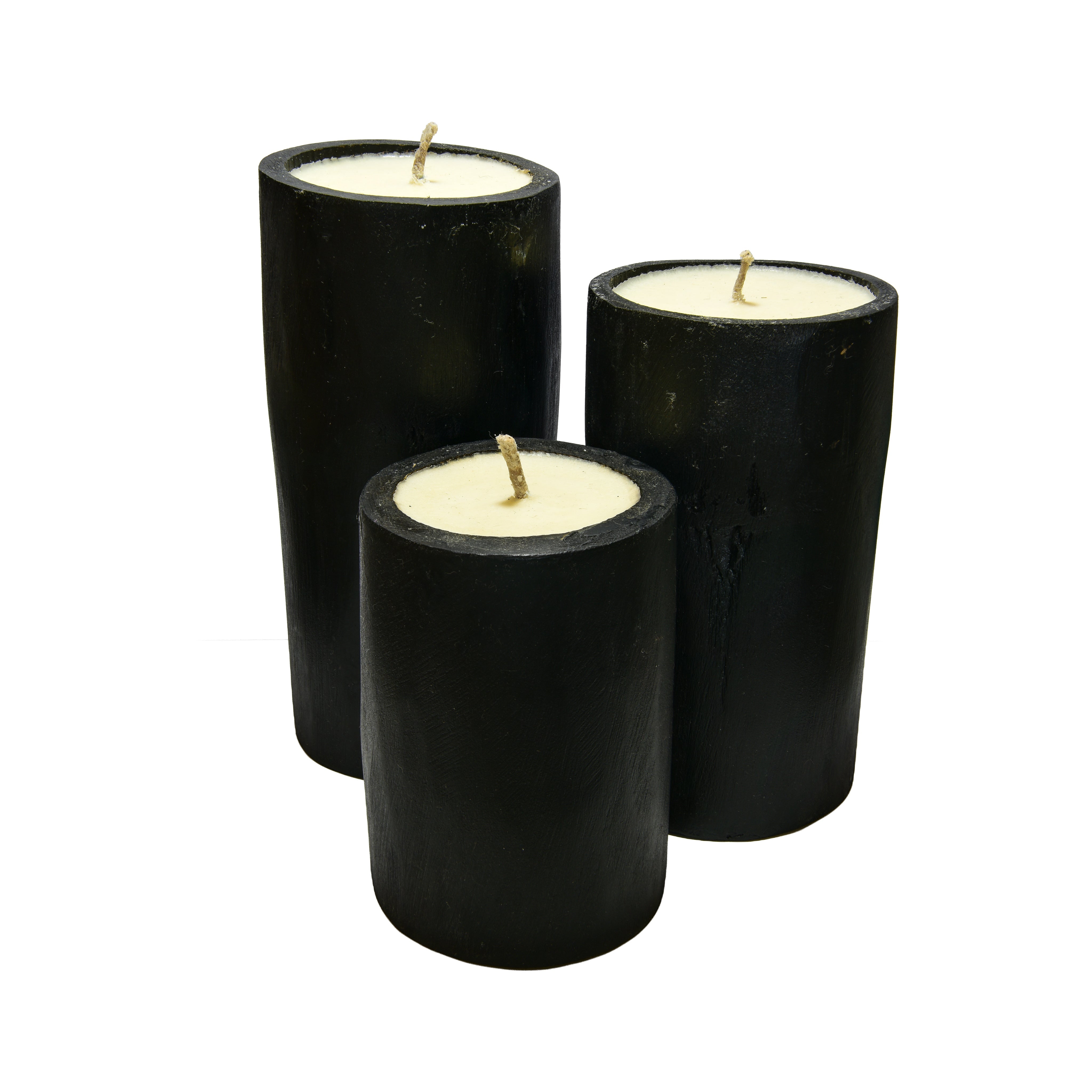 Handcrafted Handcrafted Black Bamboo Candles Set of 3 - Natural Lemongrass Rice Wax from Chiang Rai Thailand - Lalanna Design