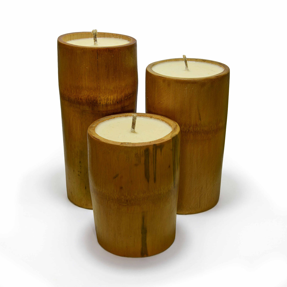 Handcrafted Handcrafted Natural Color Bamboo Candles Set of 3 - Natural Lemongrass Rice Wax from Chiang Mai Thailand - Lalanna Design