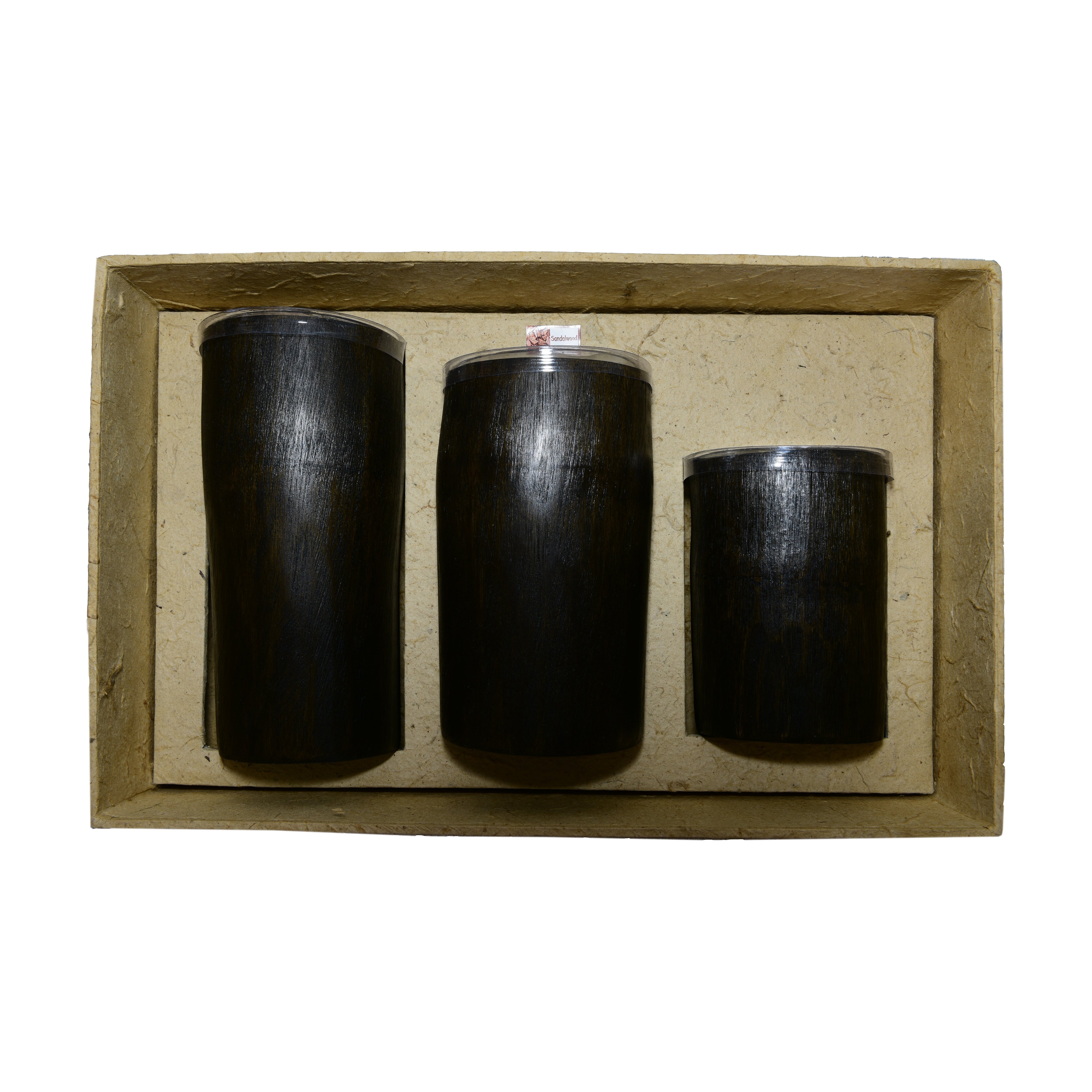 Handcrafted Handcrafted Oak Bamboo Candles Set of 3 - Natural Sandalwood Rice Wax from Chiang Mai Thailand - Lalanna Design