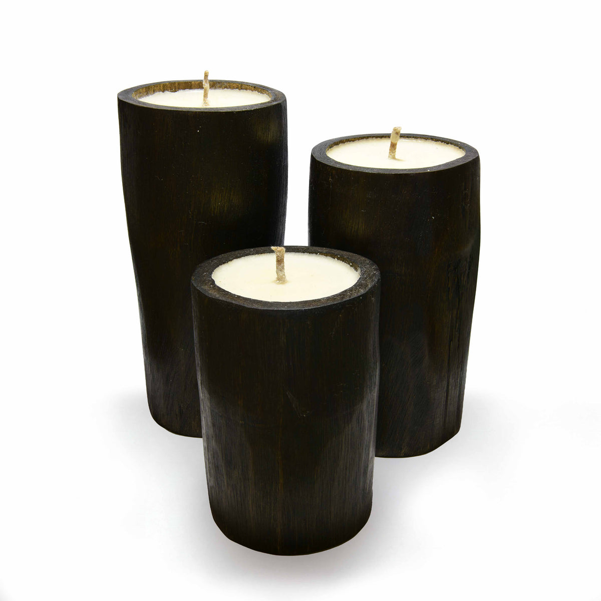 Handcrafted Handcrafted Oak Bamboo Candles Set of 3 - Natural Sandalwood Rice Wax from Chiang Mai Thailand - Lalanna Design