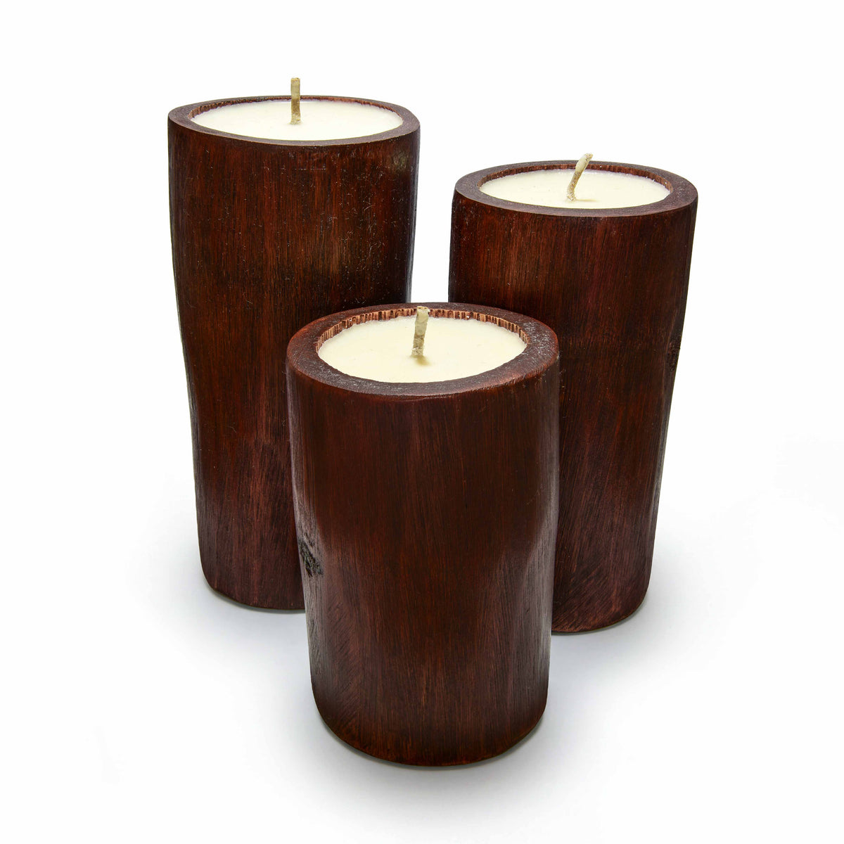 Handcrafted Handcrafted Red Bamboo Candles Set of 3 - Natural Sandalwood Rice Wax from Chiang Mai Thailand - Lalanna Design