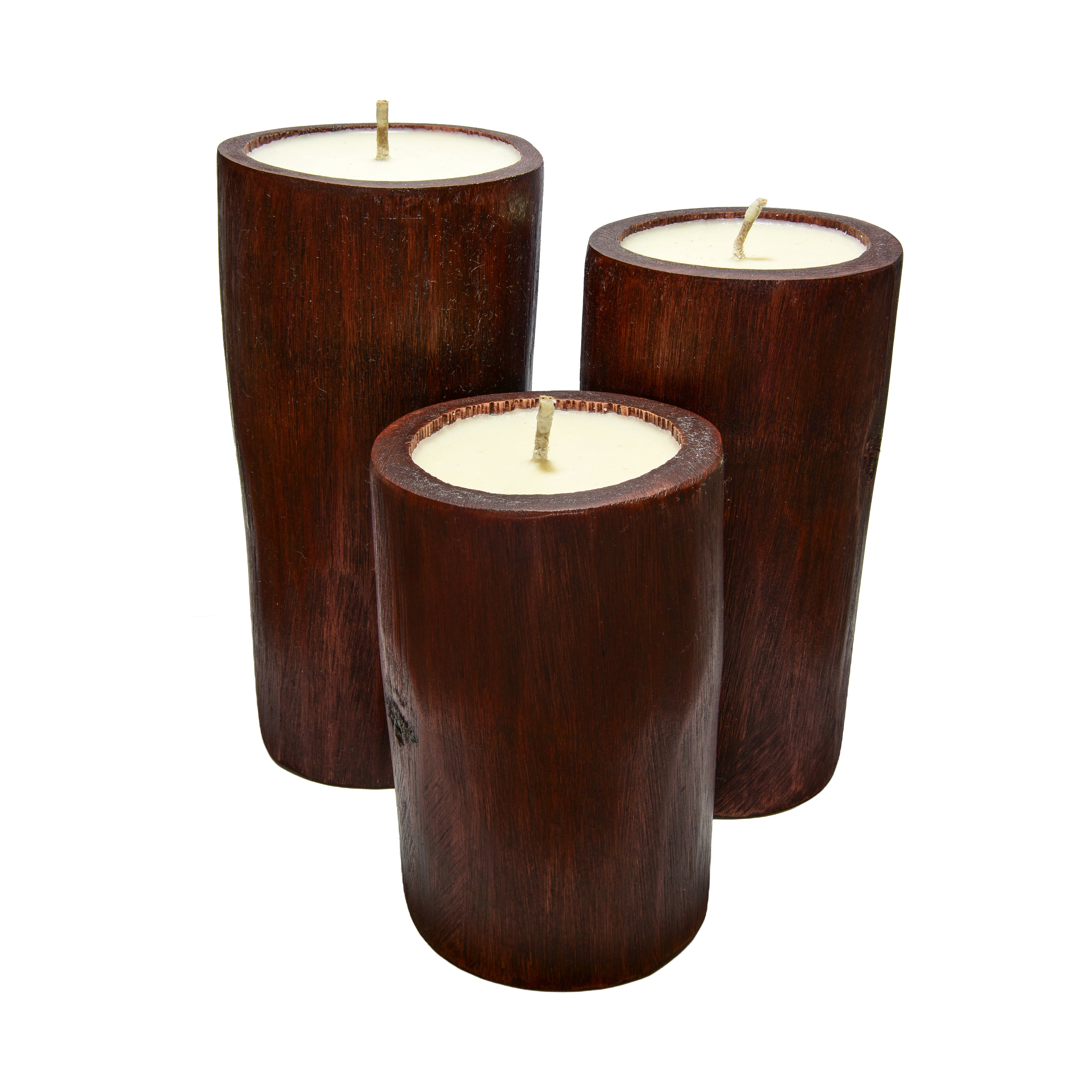 Handcrafted Handcrafted Red Bamboo Candles Set of 3 - Natural Sandalwood Rice Wax from Chiang Rai Thailand - Lalanna Design