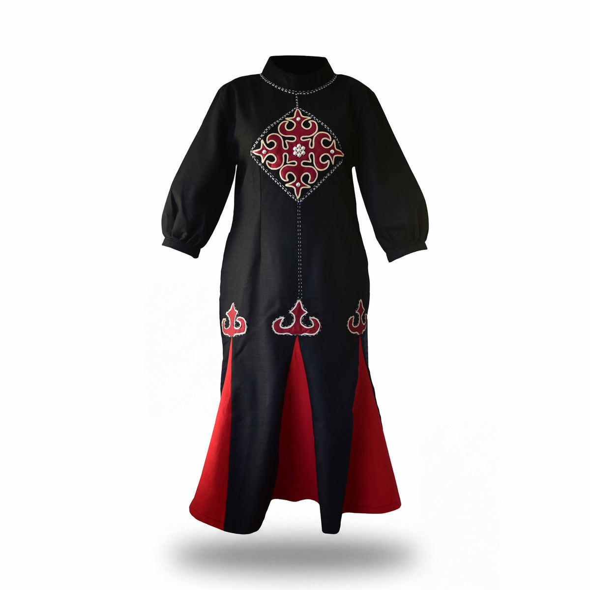 Handcrafted Iu Mien Crimson Diamond Dress from Chiang Mai Thailand - Lalanna Design