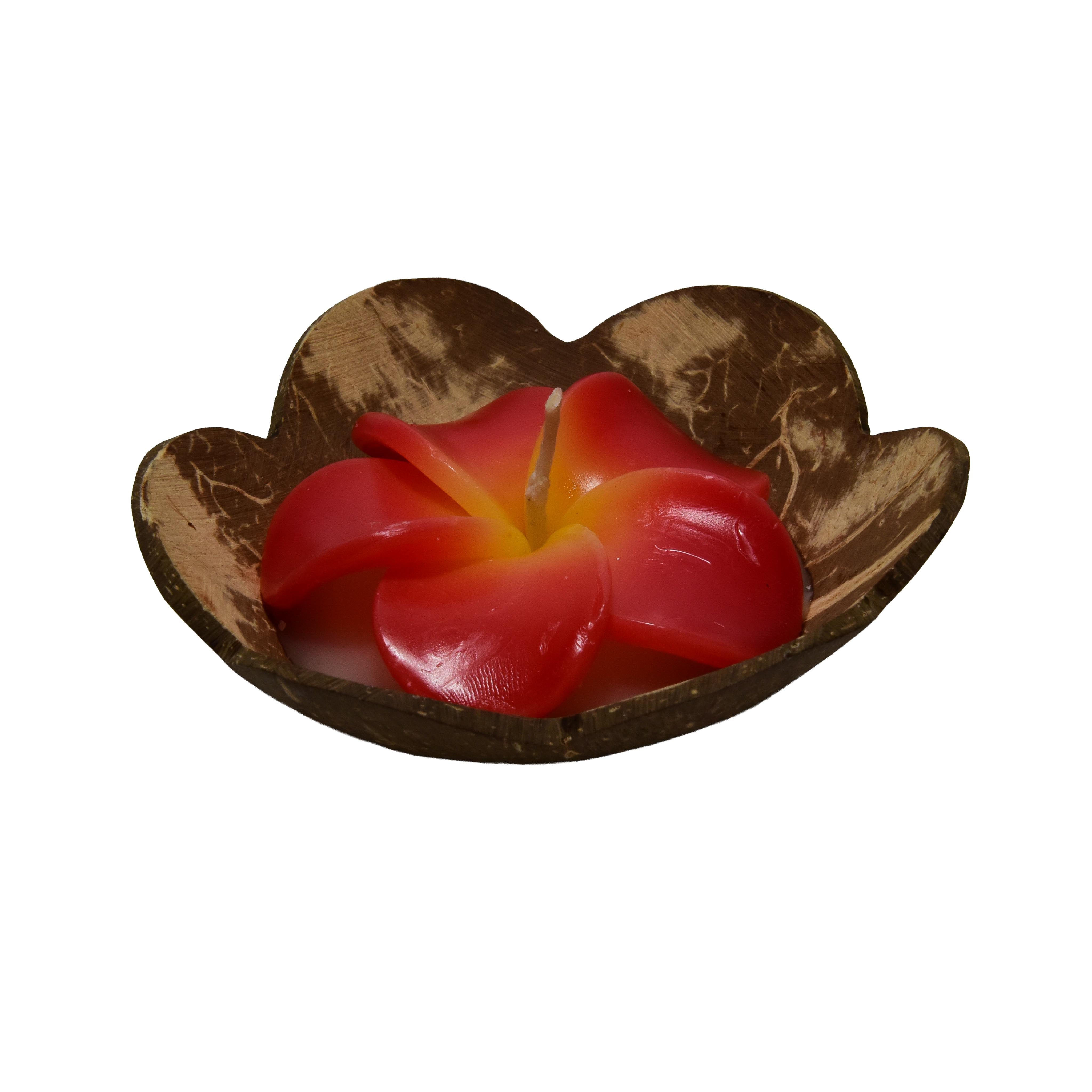 Handcrafted Lalanna Coconut Frangipani Scented Flower Candle Red from Chiang Rai Thailand - Lalanna Design