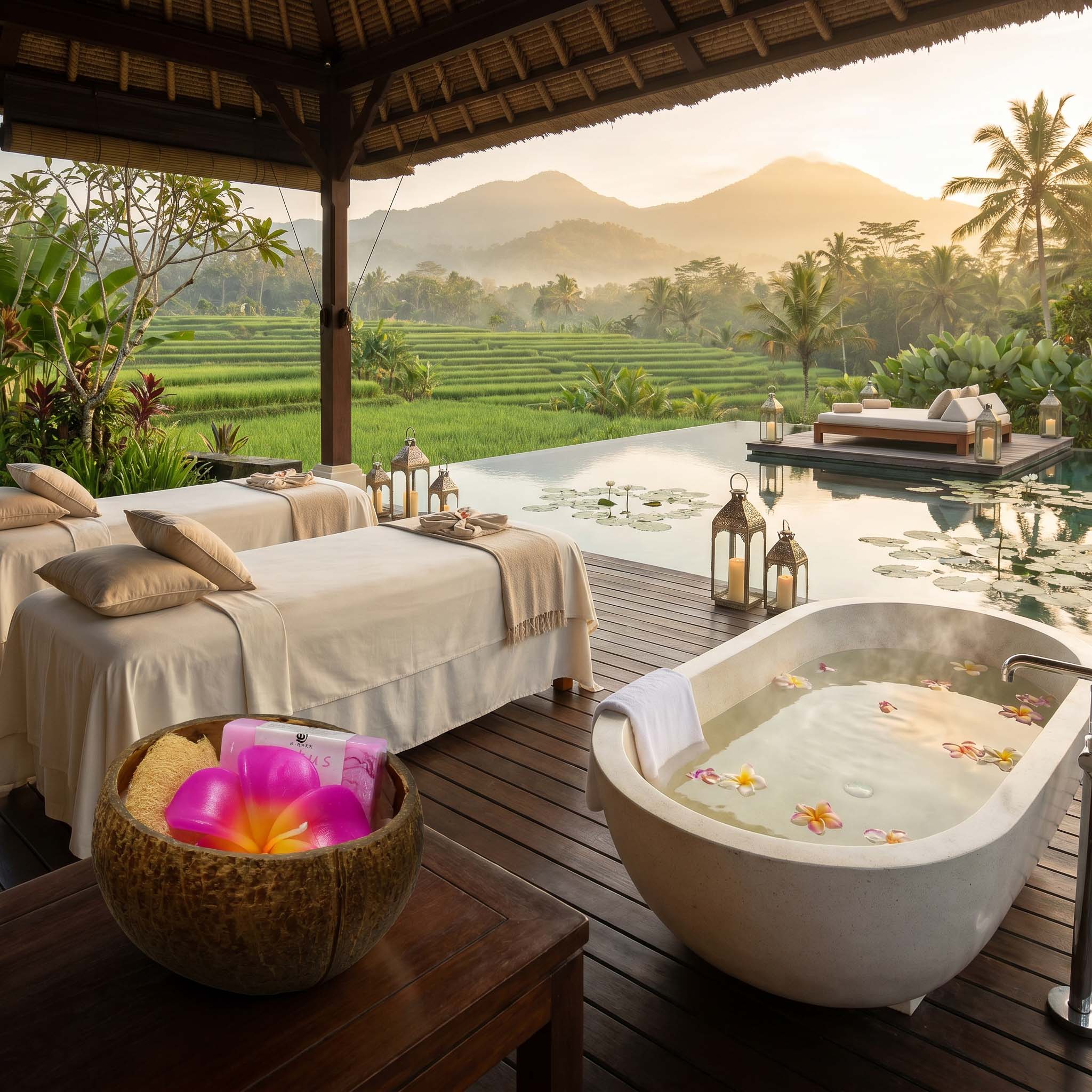 Handcrafted Lalanna Coconut Lotus-Scented Soap - Spa Set from Chiang Rai Thailand - Lalanna Design