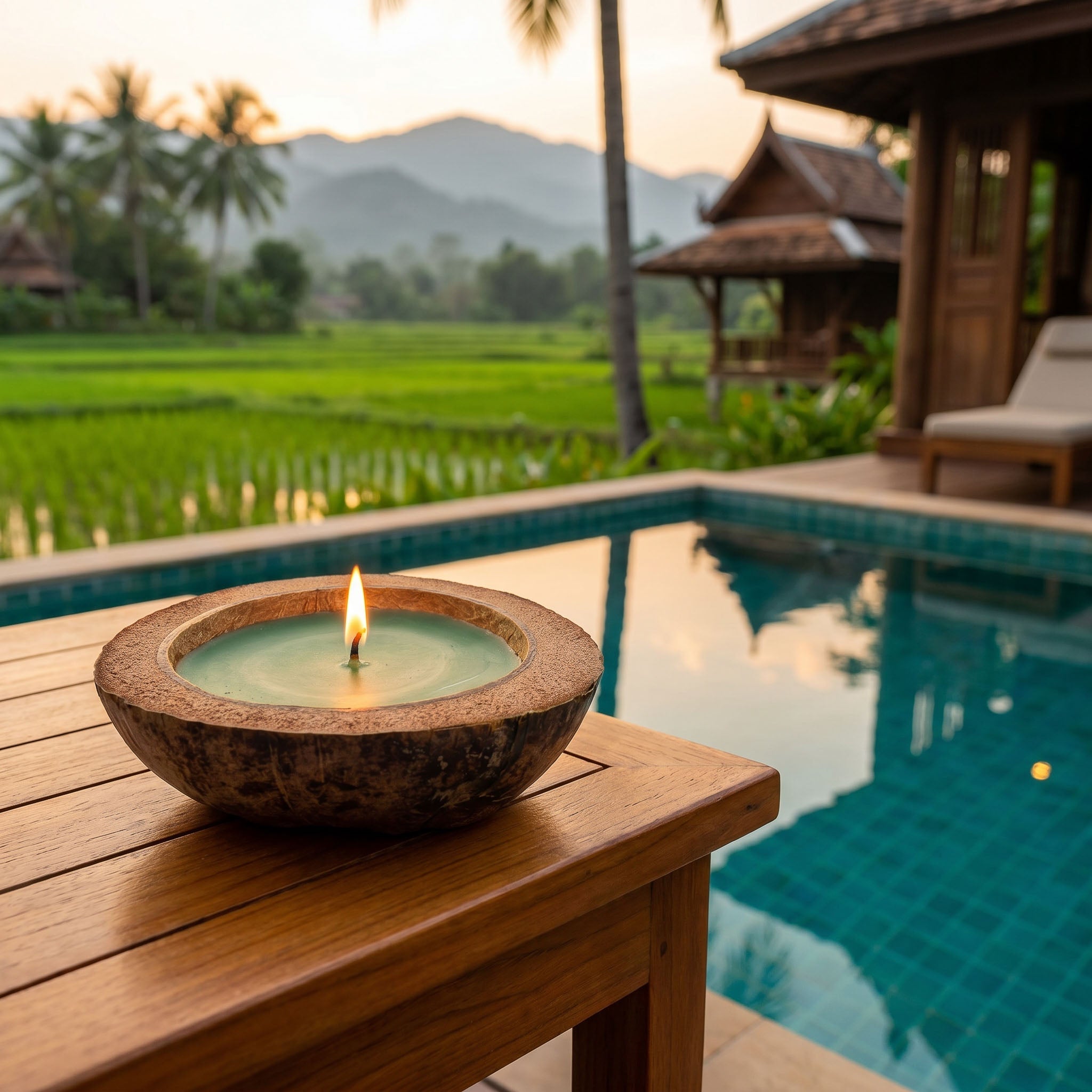 Handcrafted Lalanna Large Coconut Lemon Grass Scented Candle from Chiang Rai Thailand - Lalanna Design