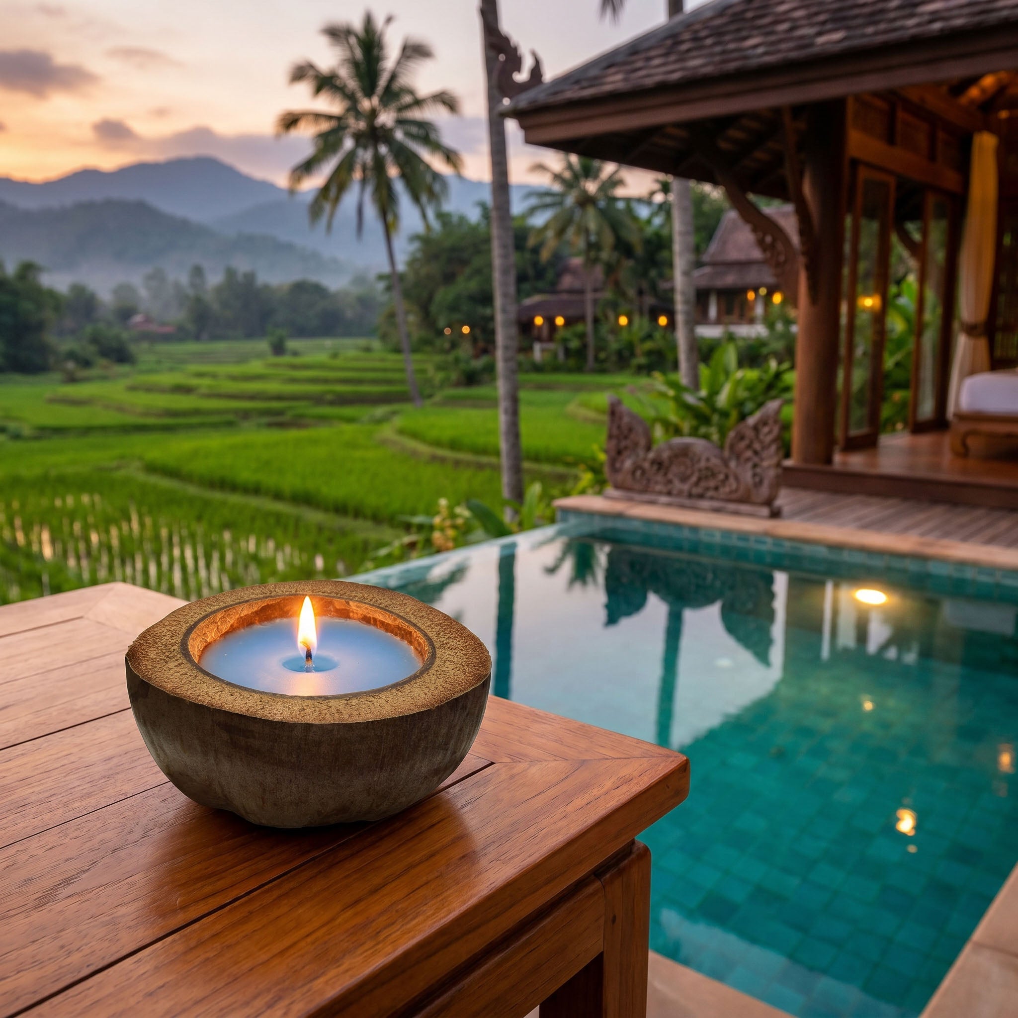 Handcrafted Lalanna Large Coconut Ocean Scented Candle from Chiang Rai Thailand - Lalanna Design