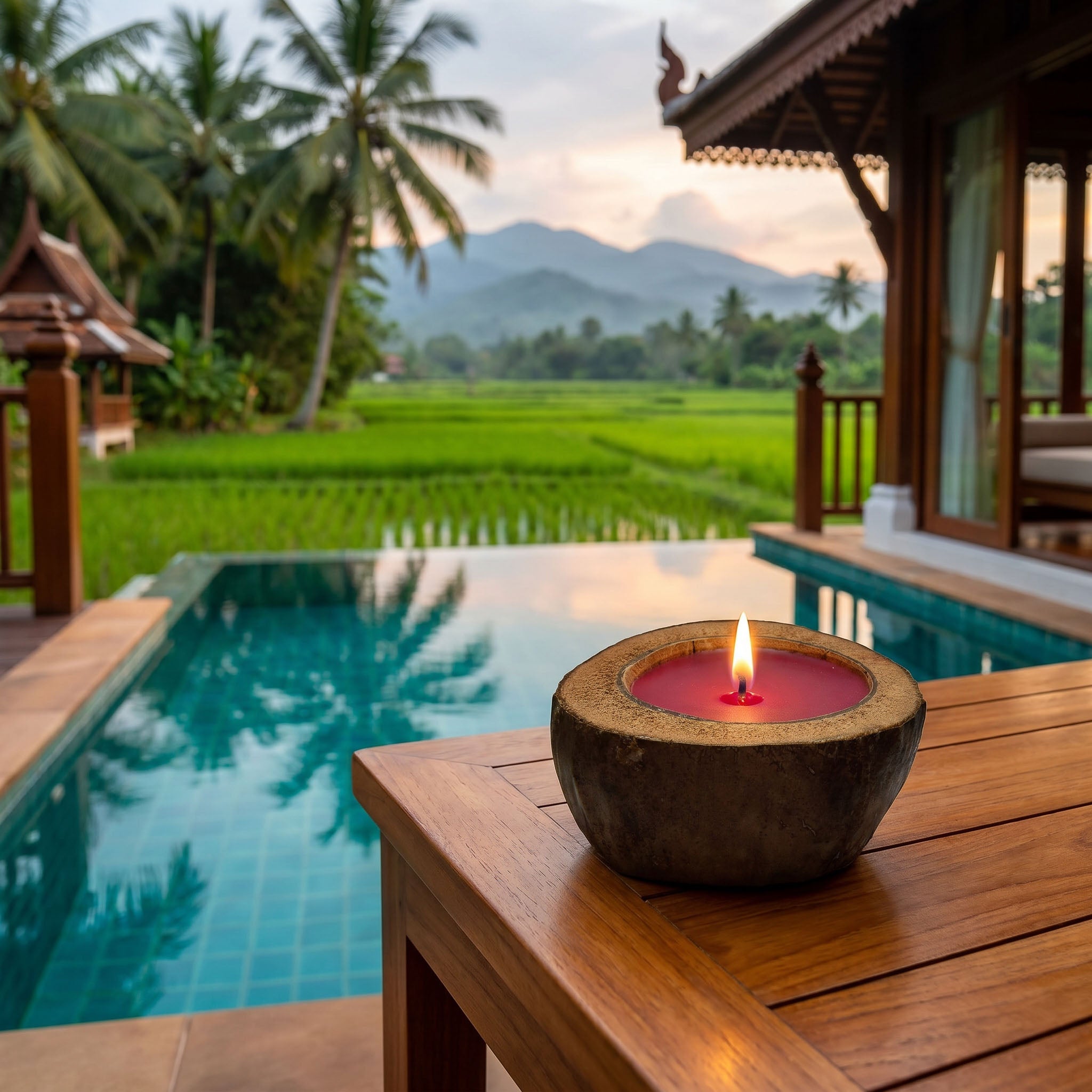 Handcrafted Lalanna Large Coconut Rose Scented Candle from Chiang Rai Thailand - Lalanna Design