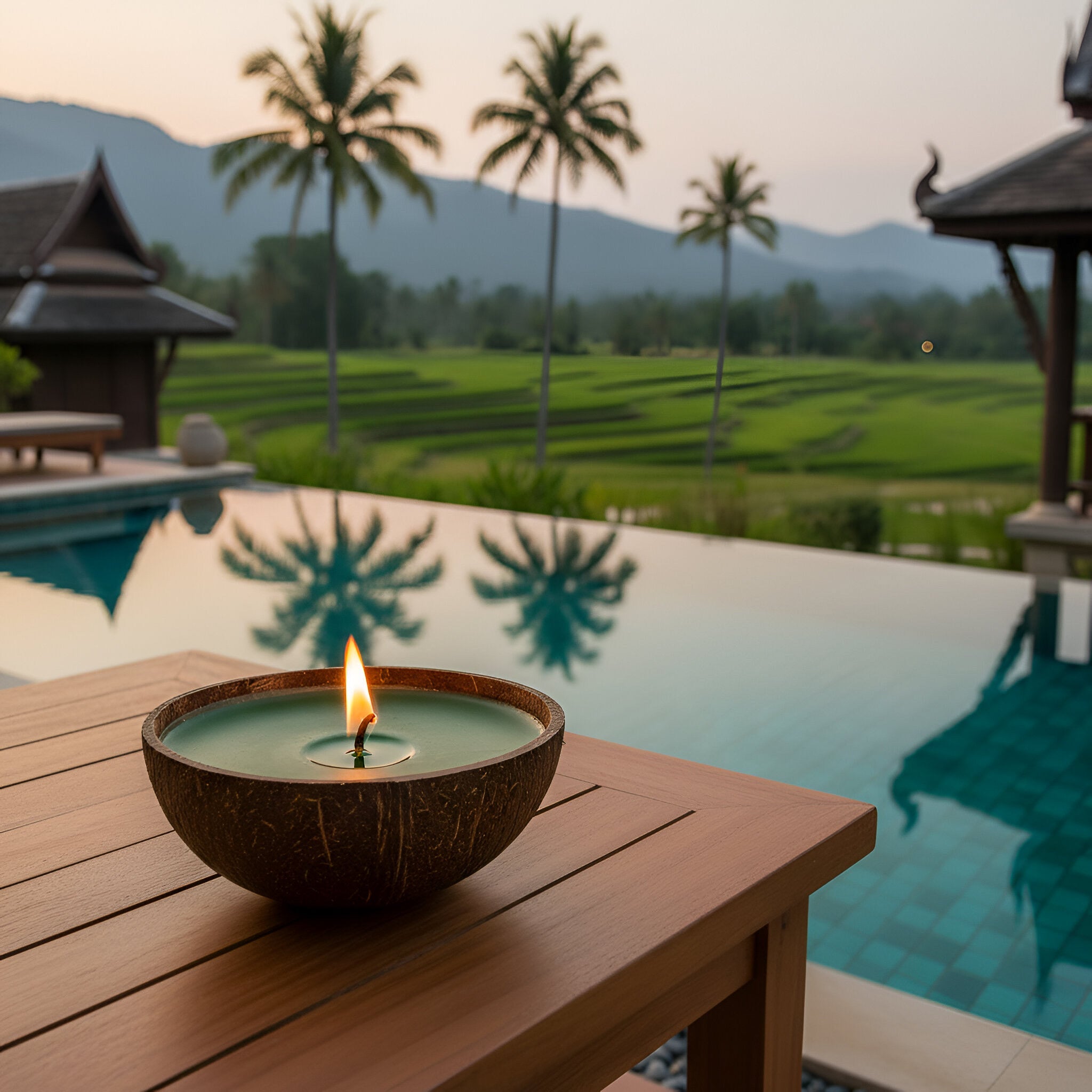 Handcrafted Lalanna Lemon Grass Scented Candle in Coconut Shell from Chiang Rai Thailand - Lalanna Design