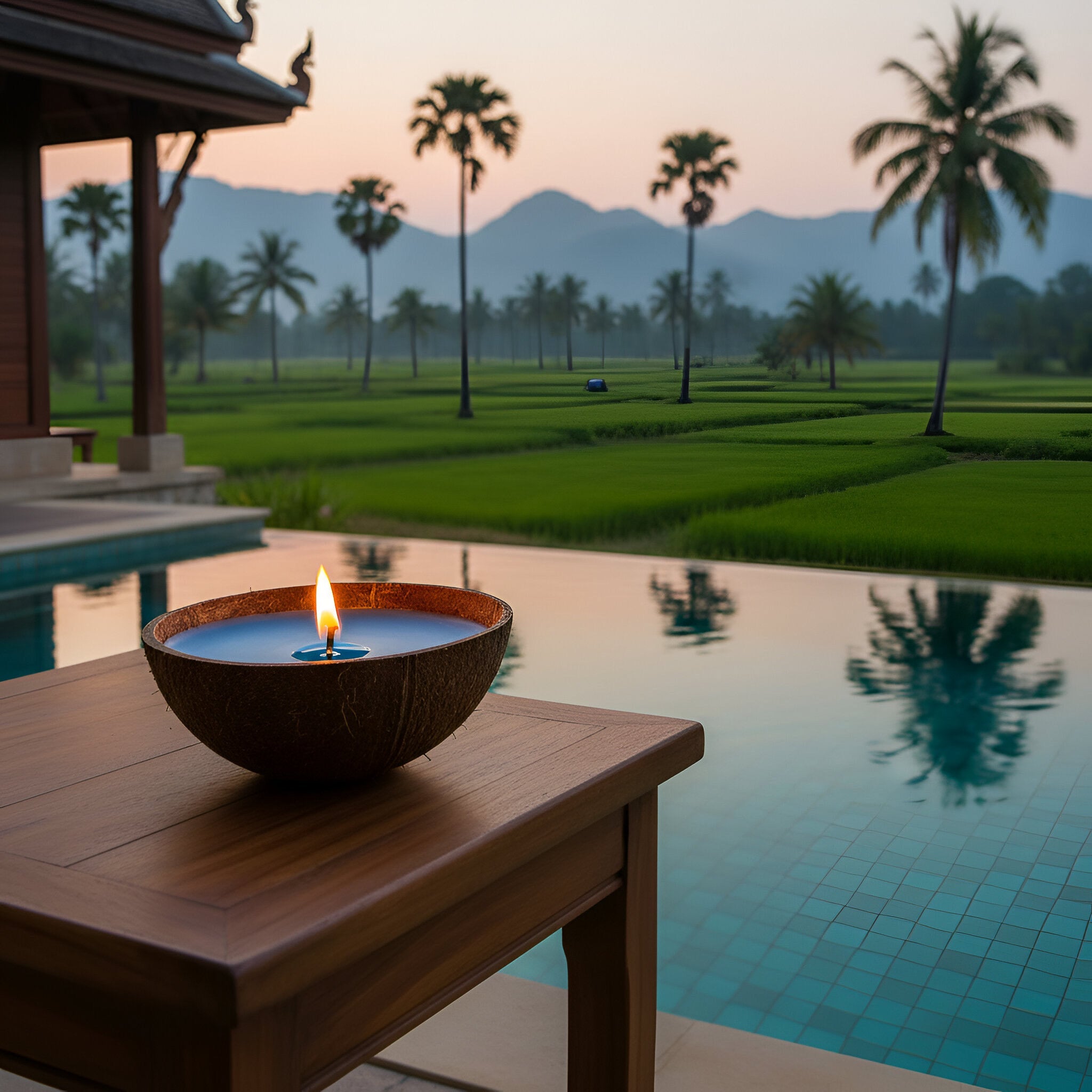Handcrafted Lalanna Ocean Scented Candle in Coconut Shell from Chiang Rai Thailand - Lalanna Design