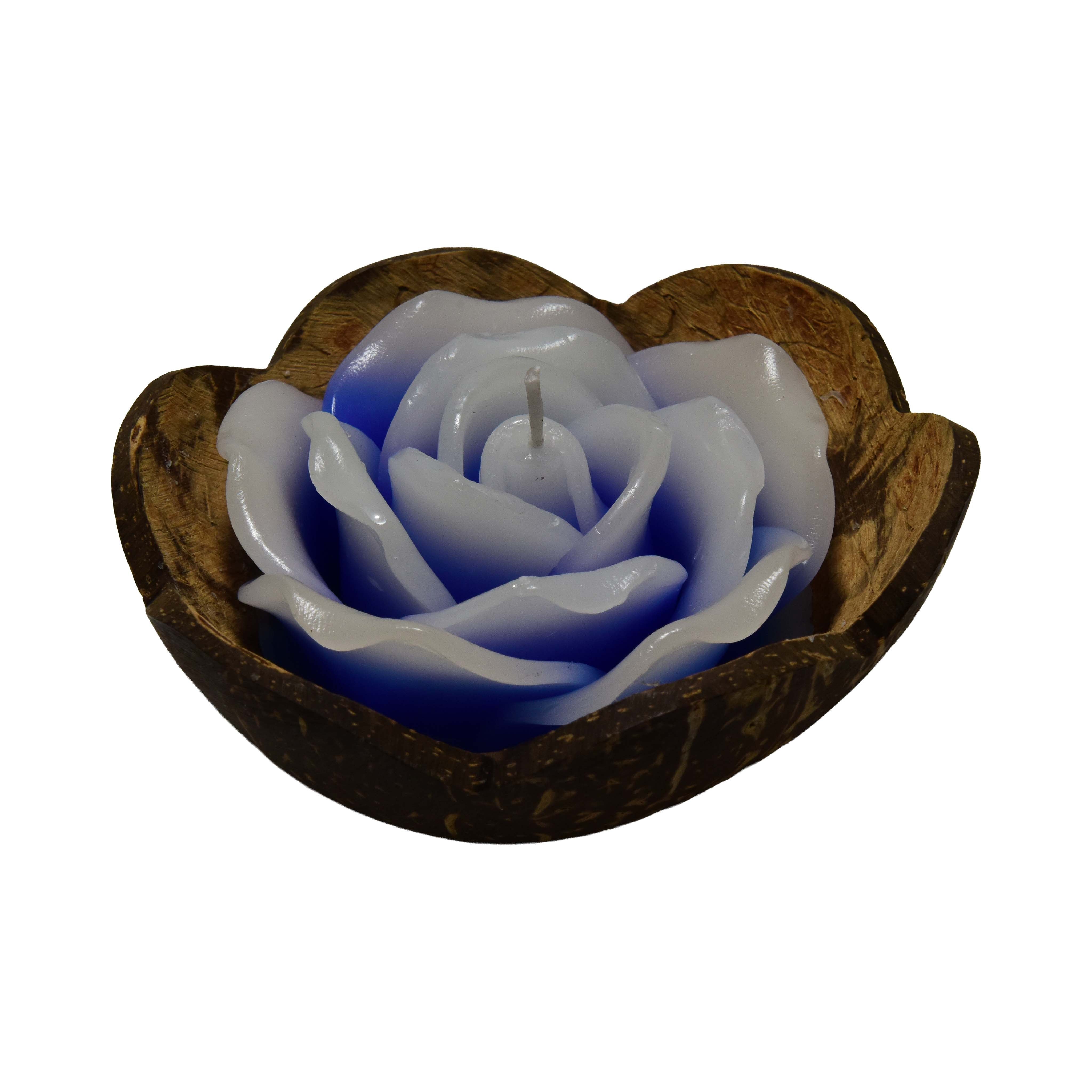 Handcrafted Lalanna Rose Coconut Rose-Scented Candle Blue from Chiang Rai Thailand - Lalanna Design